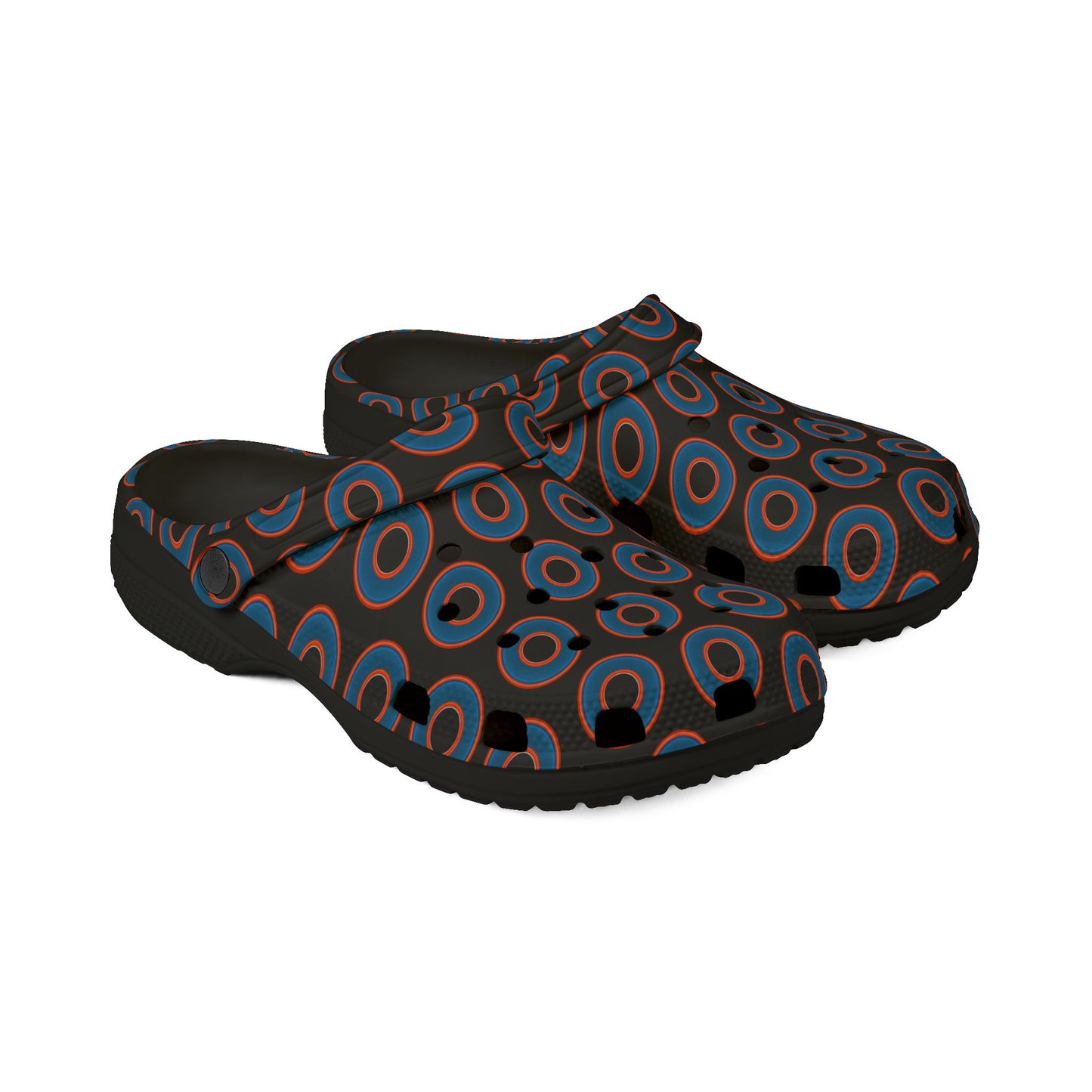 Spatchcocks - donut slip-on shoes - blue rustic donuts w/black background [unisex]