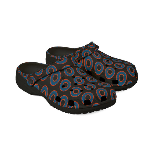 Spatchcocks - donut slip-on shoes - blue rustic donuts w/black background [unisex]