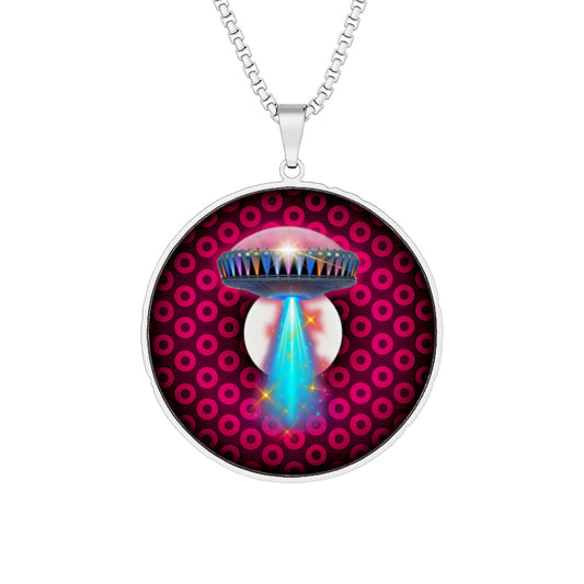 Lump's Heady Donut Necklace - 1" x 1" Stainless Steel Pendant - "They Serve Donut Pendants on the Mothership Now" - burgundy/red paradox donut - variant 2