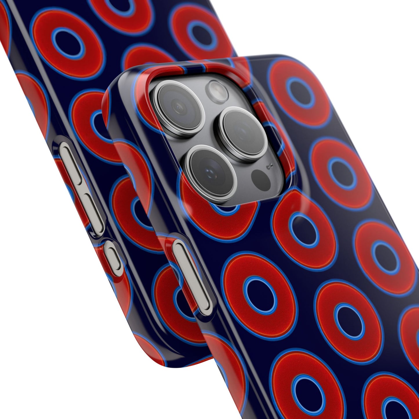Lumpy Donut Snap Case - red vivid donut print w/midnight blue background