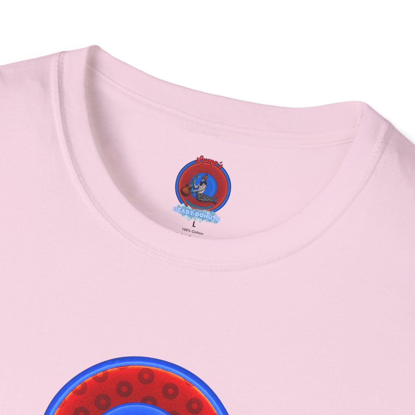 Classic Donut Tee - Unisex Soft-Style - "Read the F'ing Donut Book" - paradoxical widemouthed red/blue donut - variant 2