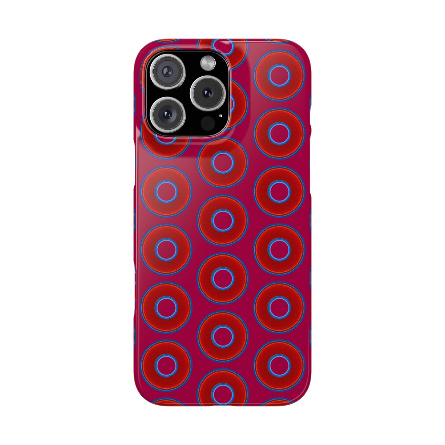Lumpy Donut Snap Case - red vivid donut print w/dark magenta background