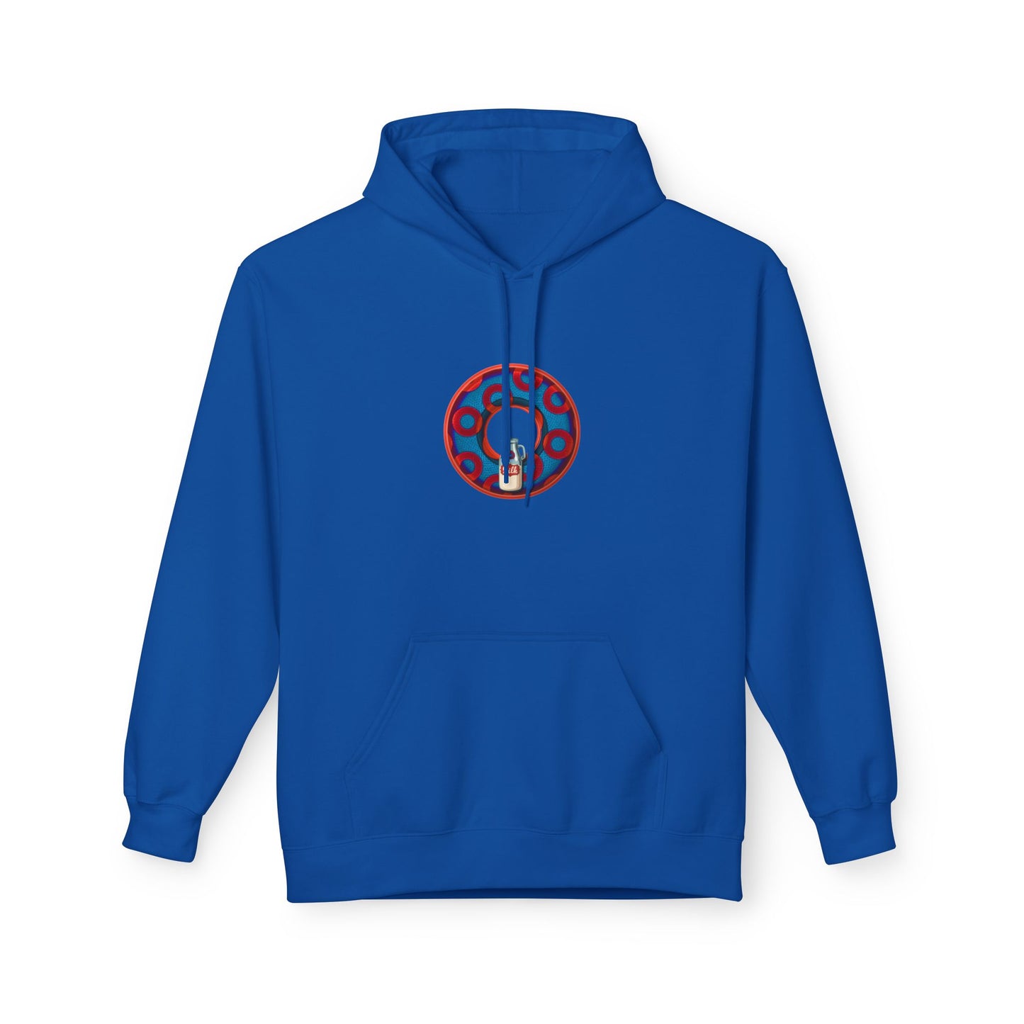 Fleece Harry Hoodies [Midweight Soft-style] - "Wooked Cream Dairy - YEMSG Donut" - blue/red rustic paradox donut - variant 1