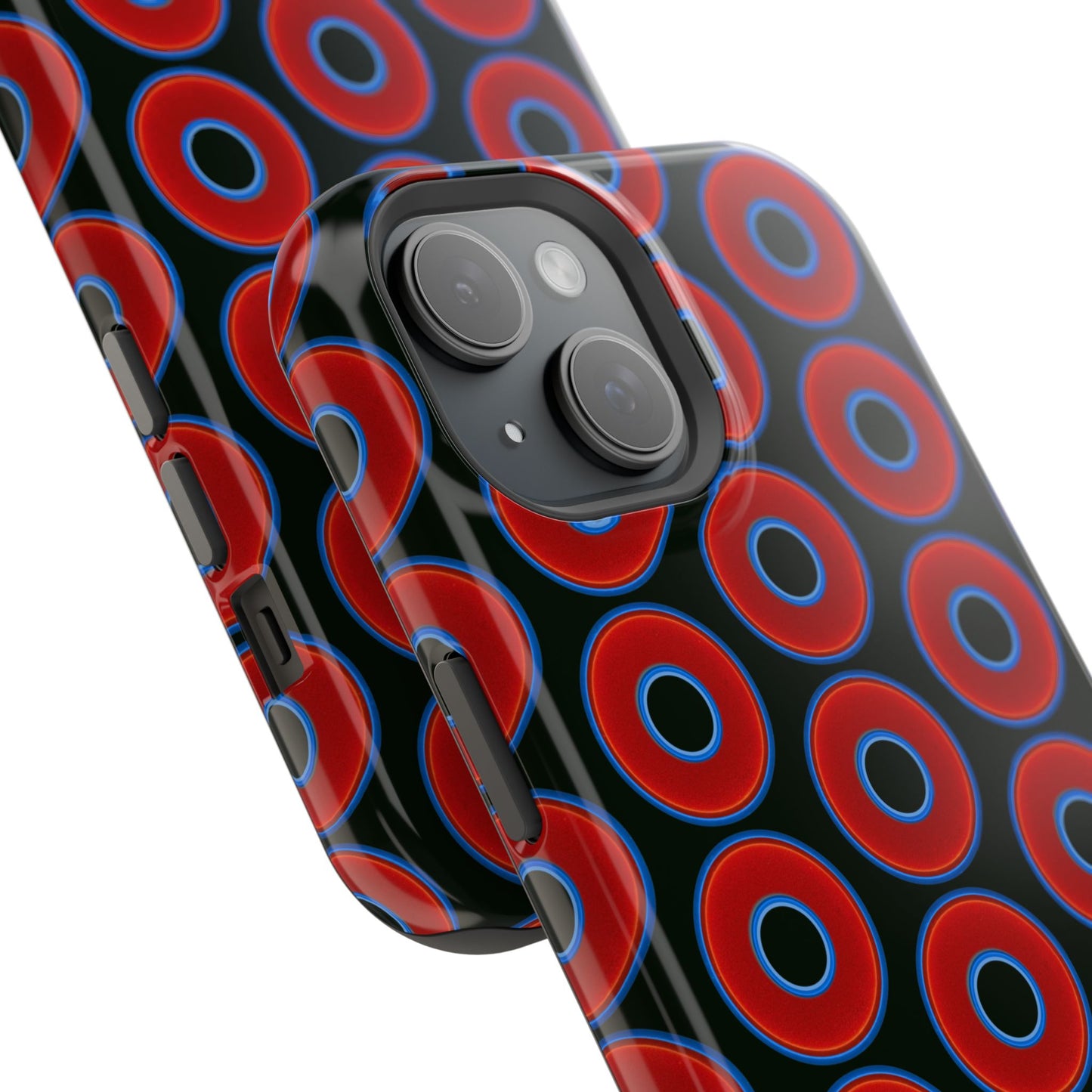 Magnetic Tough Donut Case - red vivid donut print w/midnight green background