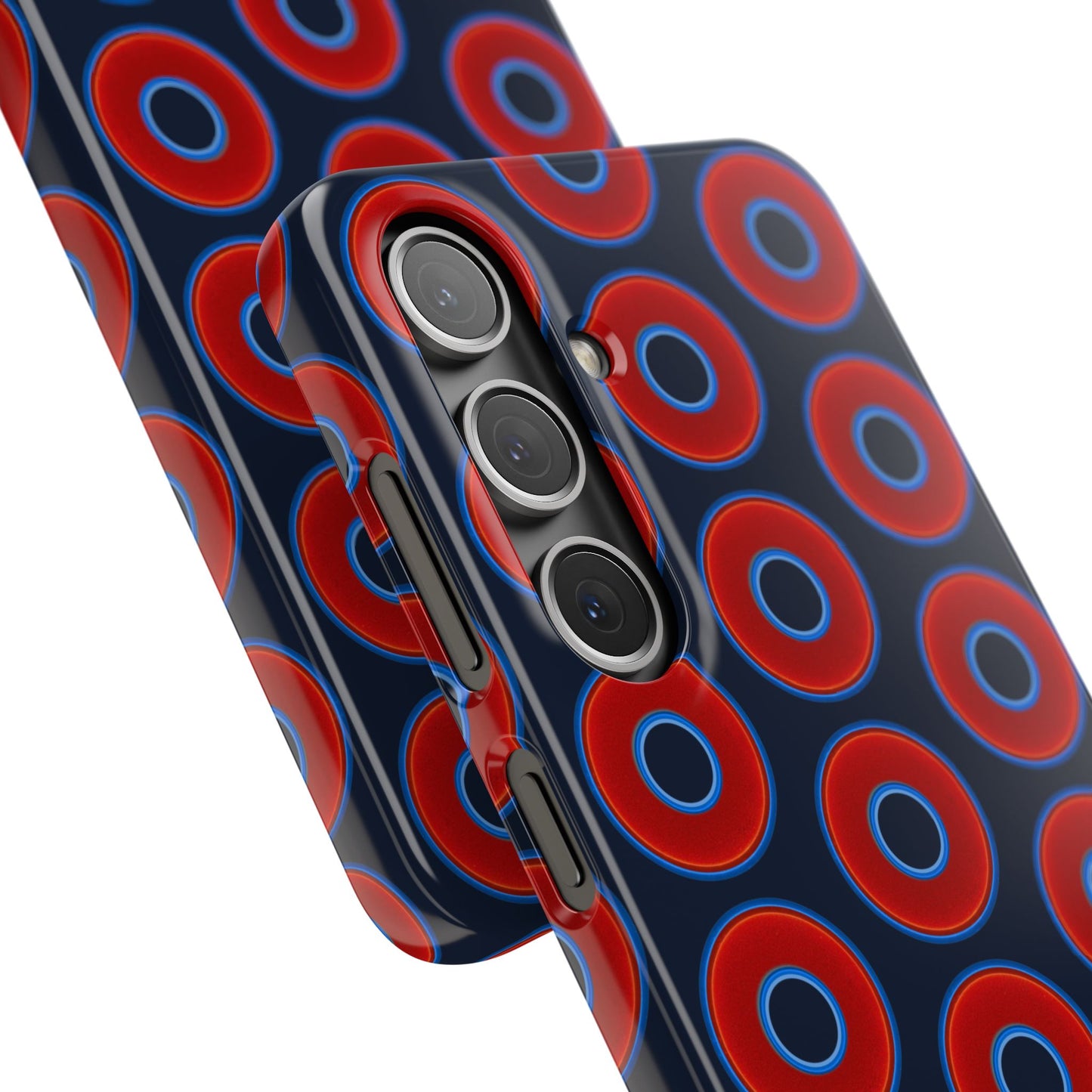 Lumpy Donut Snap Case - red vivid donut print w/midnight teal blue background
