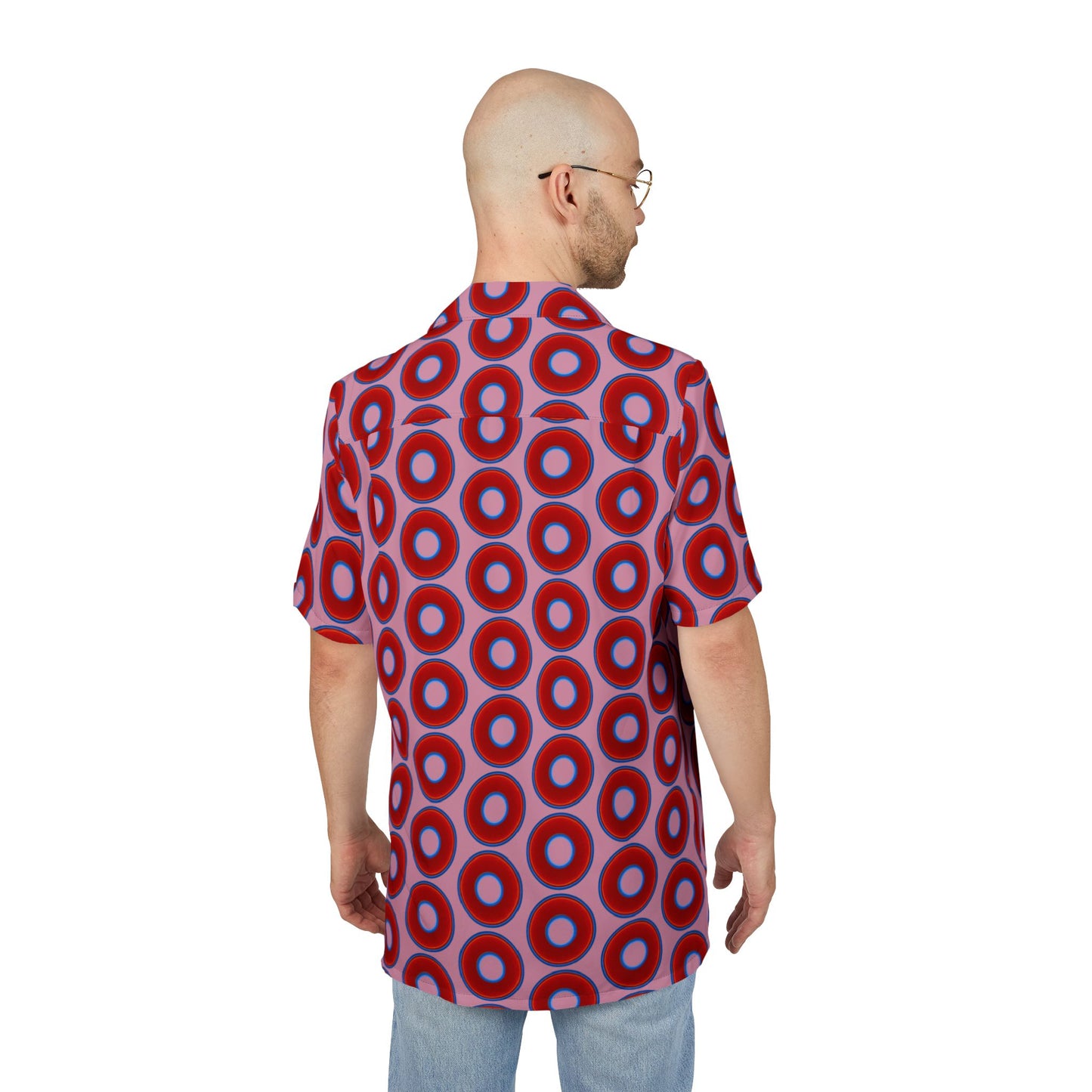 Wilson's 'Epic Hawaiian-Punch' Shirt - vivid red donut print w/pale magenta background [unisex]