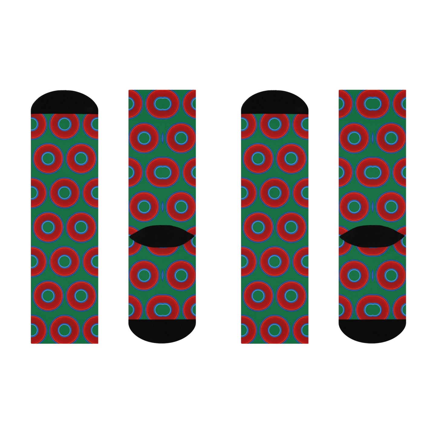 Lumpy Sox - cushioned crew - vivid red donut print w/green background