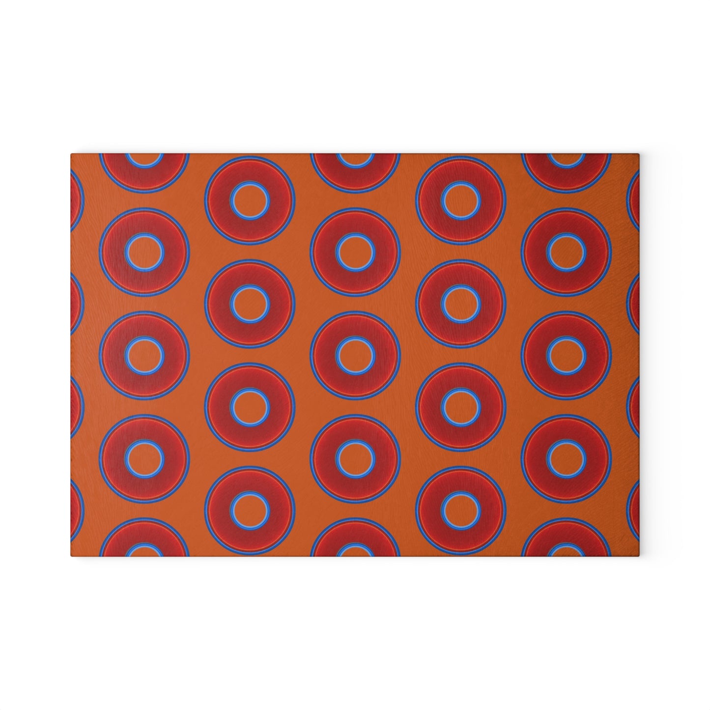 My Friend's Cutting Board - vivid red donuts w/dark orange background