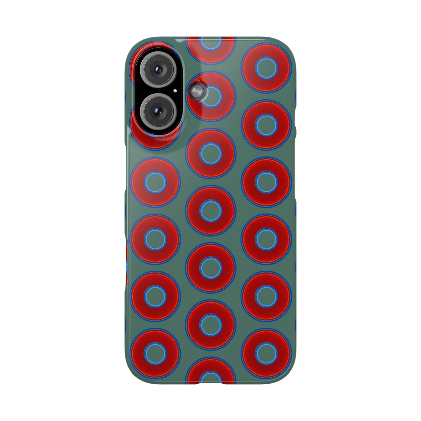 Lumpy Donut Snap Case - red vivid donut print w/Fenway green background