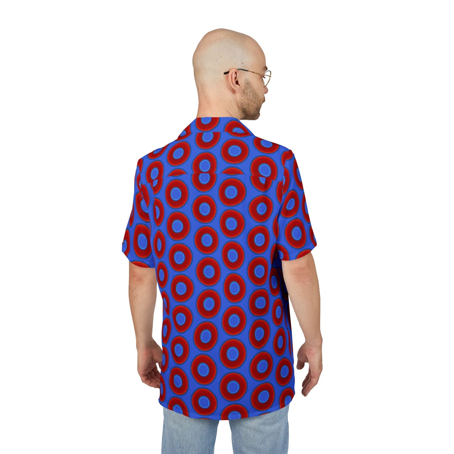 Wilson's 'Epic Hawaiian-Punch' Shirt - vivid red donut print w/royal blue background [unisex]