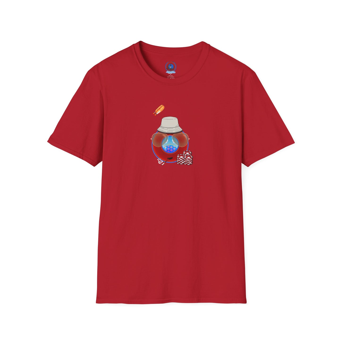 Classic Donut Tee - Unisex Soft-Style - "Gonzo Donut - Fear & Loathing in Gamehendge" -  vivid red donut w/raw dogger - variant 6