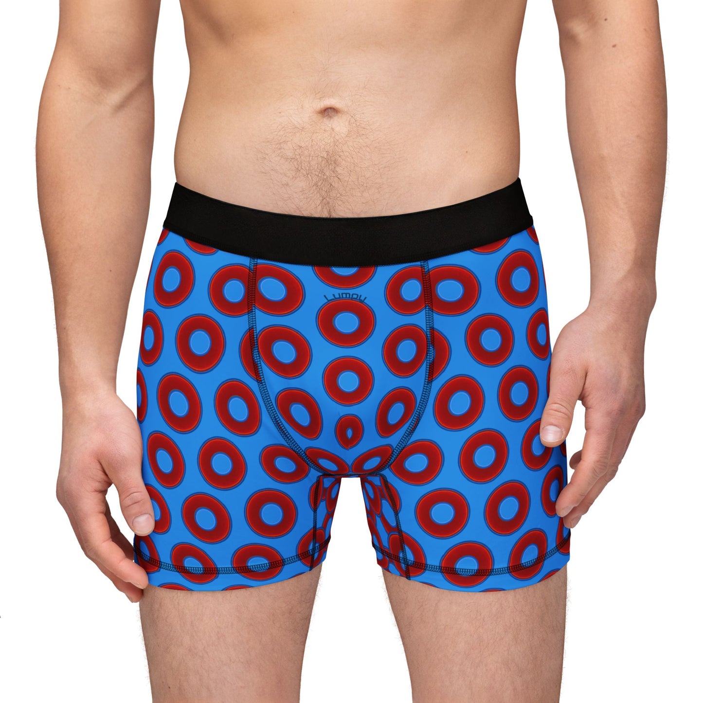 Men's Donut Boxers - red vivid donuts w/sky royal blue background