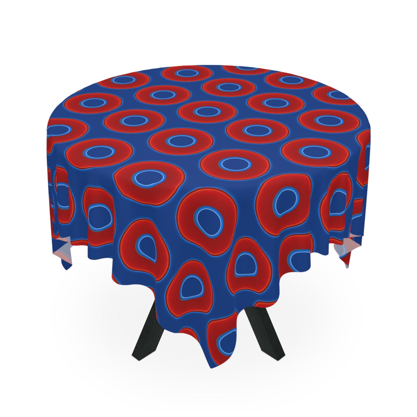 Lumpy Tablecloth - 55.1" x 55.1" - vivid red donuts w/dark blue background