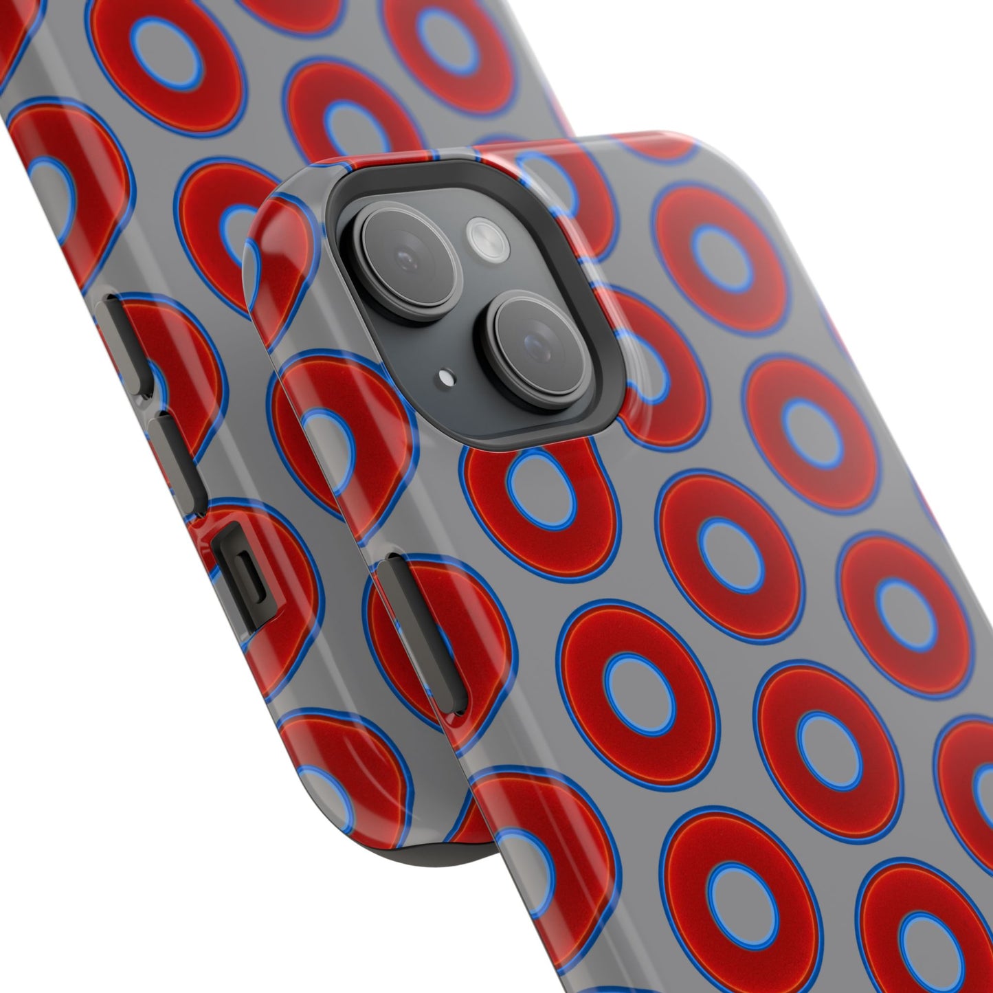 Impact-Resistant Lumpy Donut Case - red vivid donut print w/gray background