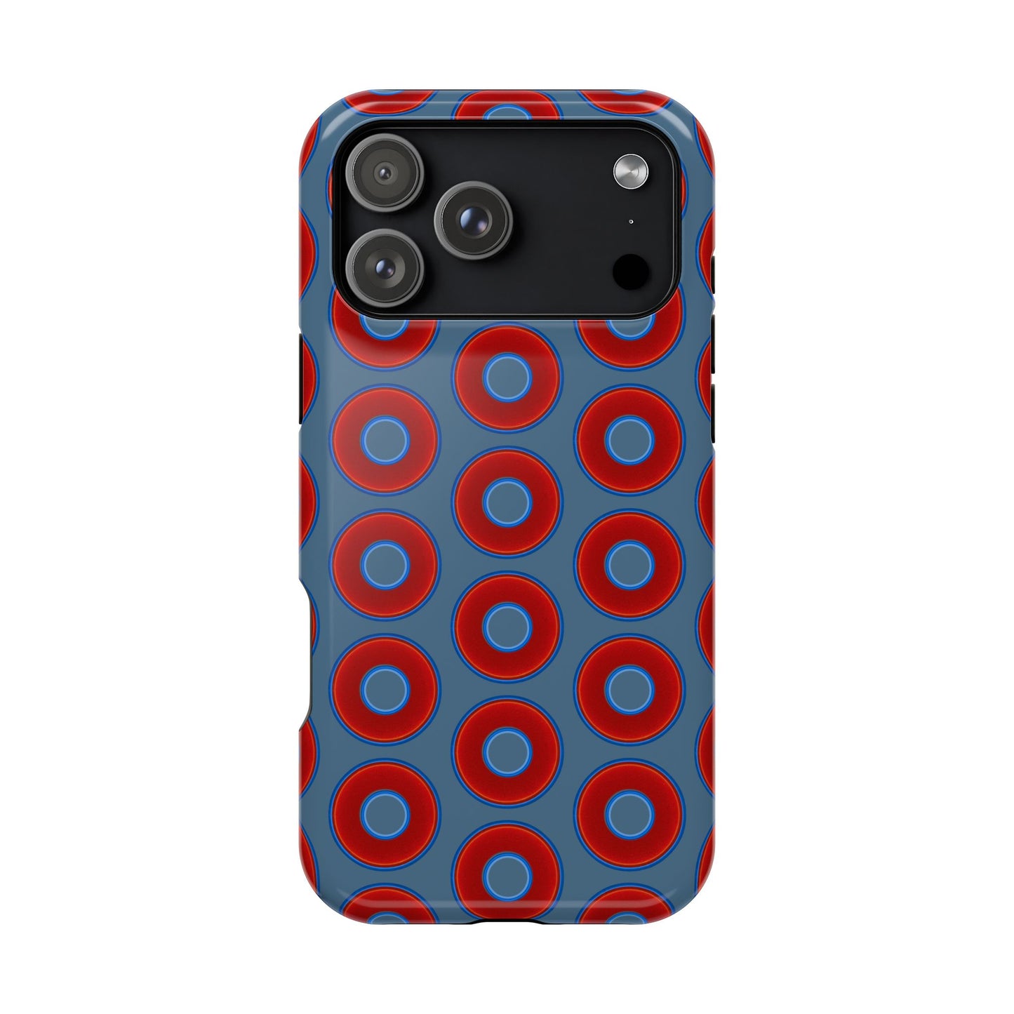 Impact-Resistant Lumpy Donut Case - red vivid donut print w/steel blue background