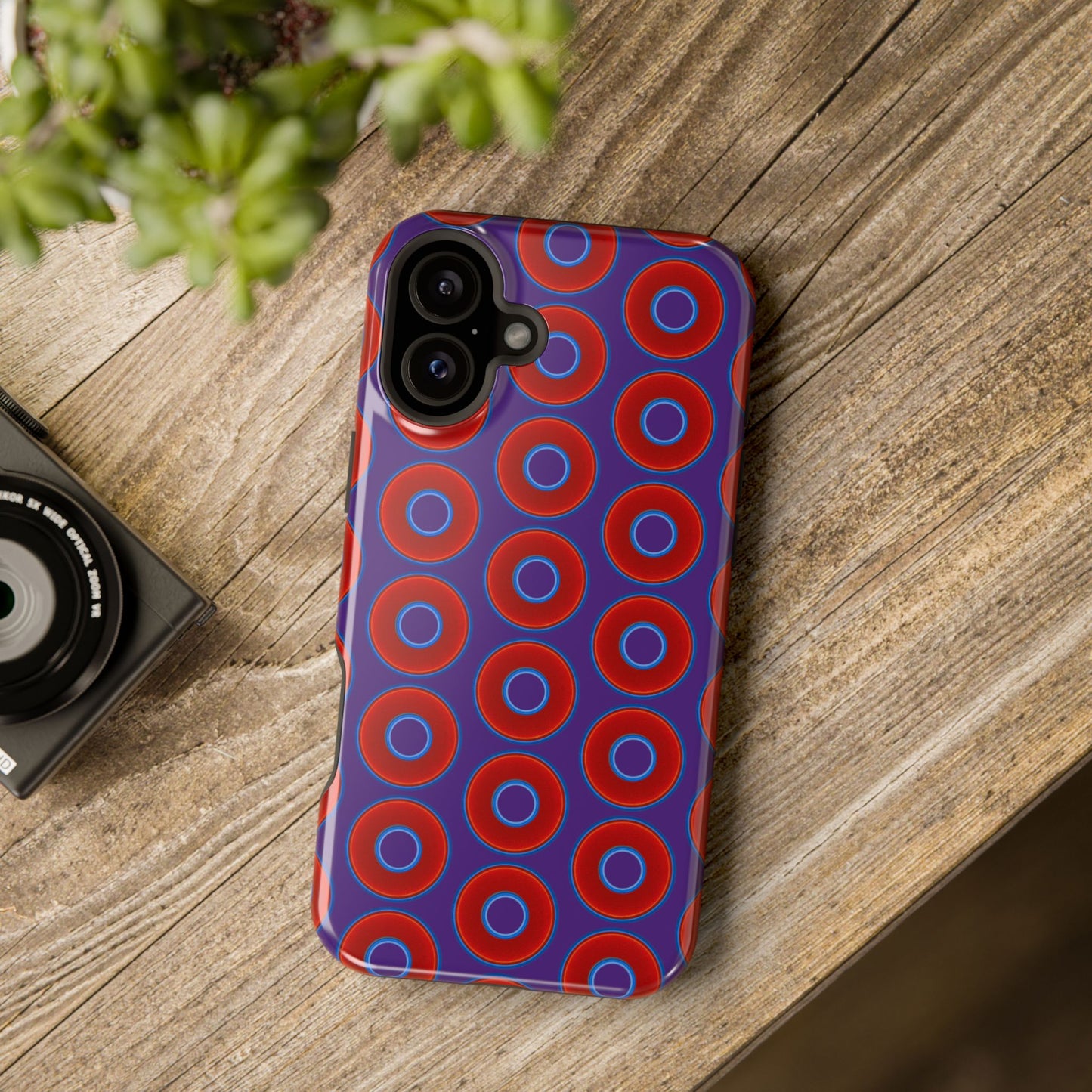 Magnetic Tough Donut Case - red vivid donut print w/purple background