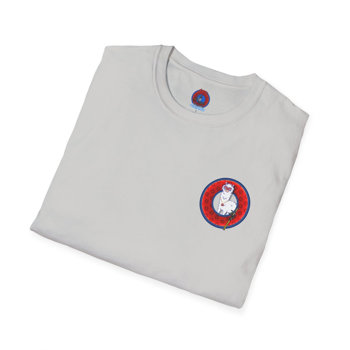 Classic Donut Tee - Unisex Soft-Style - "Medium Paced Llama Donut" - red/blue widemouthed paradox donut