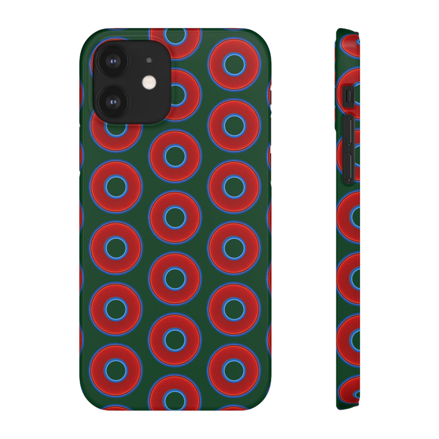 Lumpy Donut Snap Case - red vivid donut print w/deep pond green background