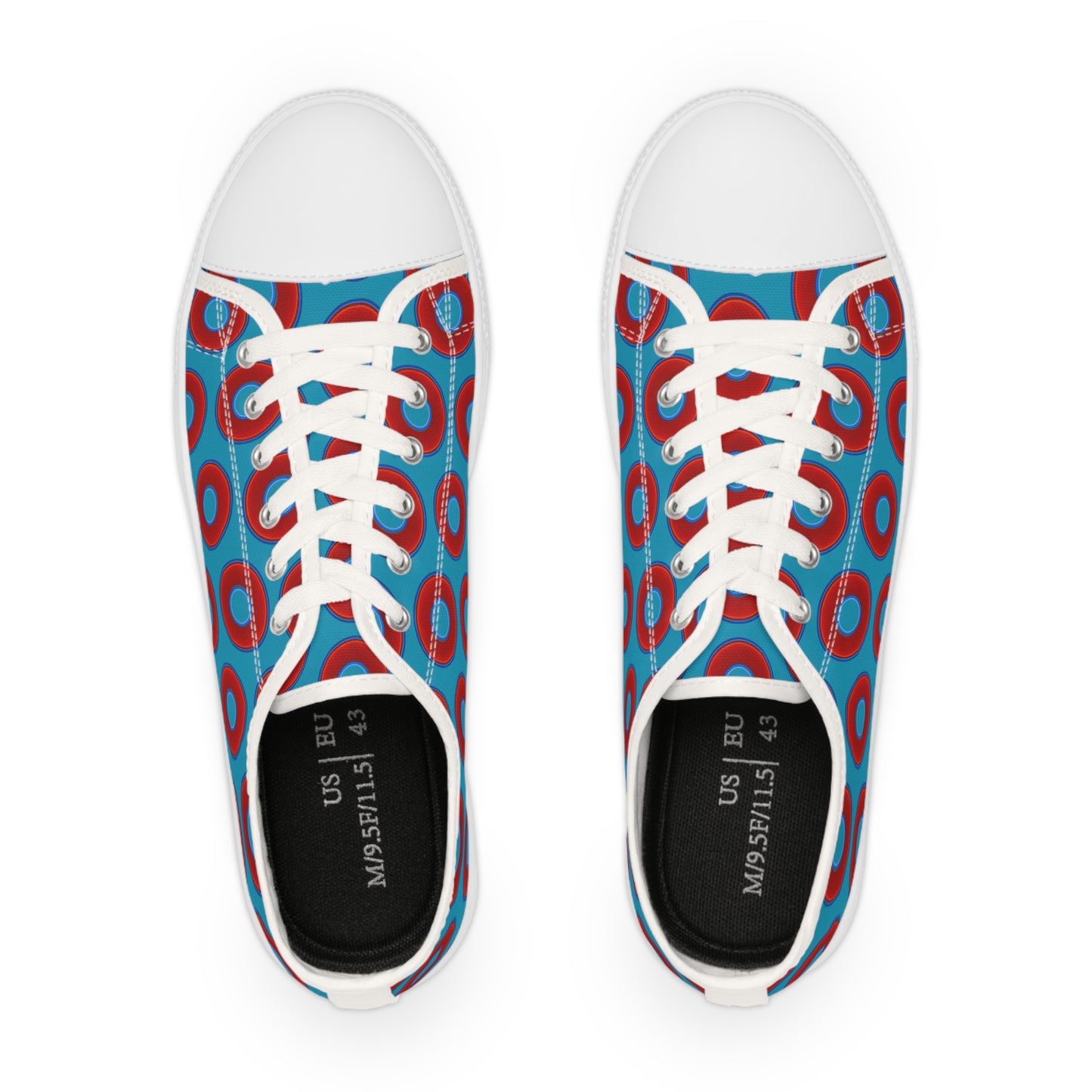 Men's - Low Top Chuck Taylors - large vivid red donut print w/aqua blue background