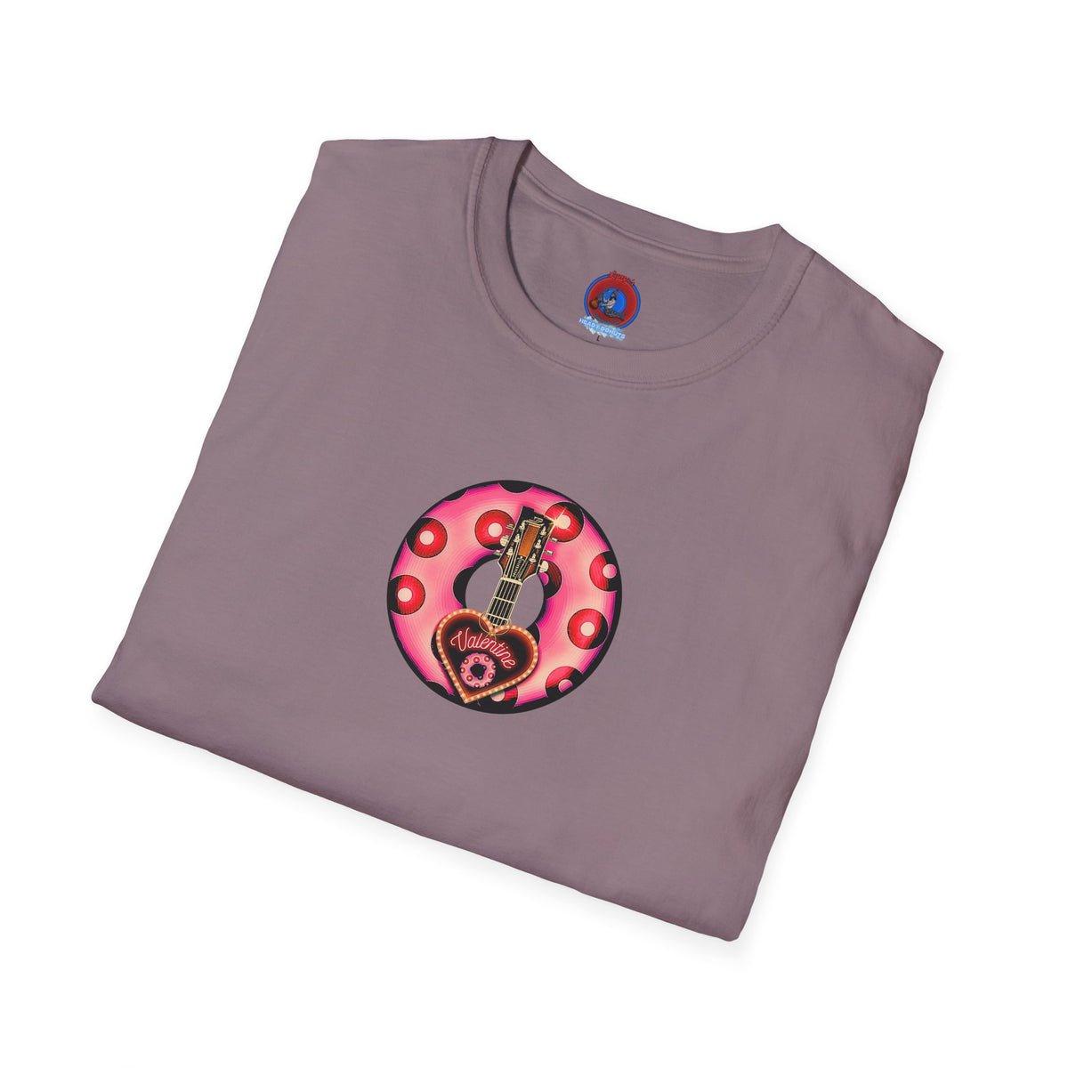 Classic Donut Tee - Unisex Soft-Style - "Would You Be My Donut?" - paradoxical faded magenta/red donut - variant 1