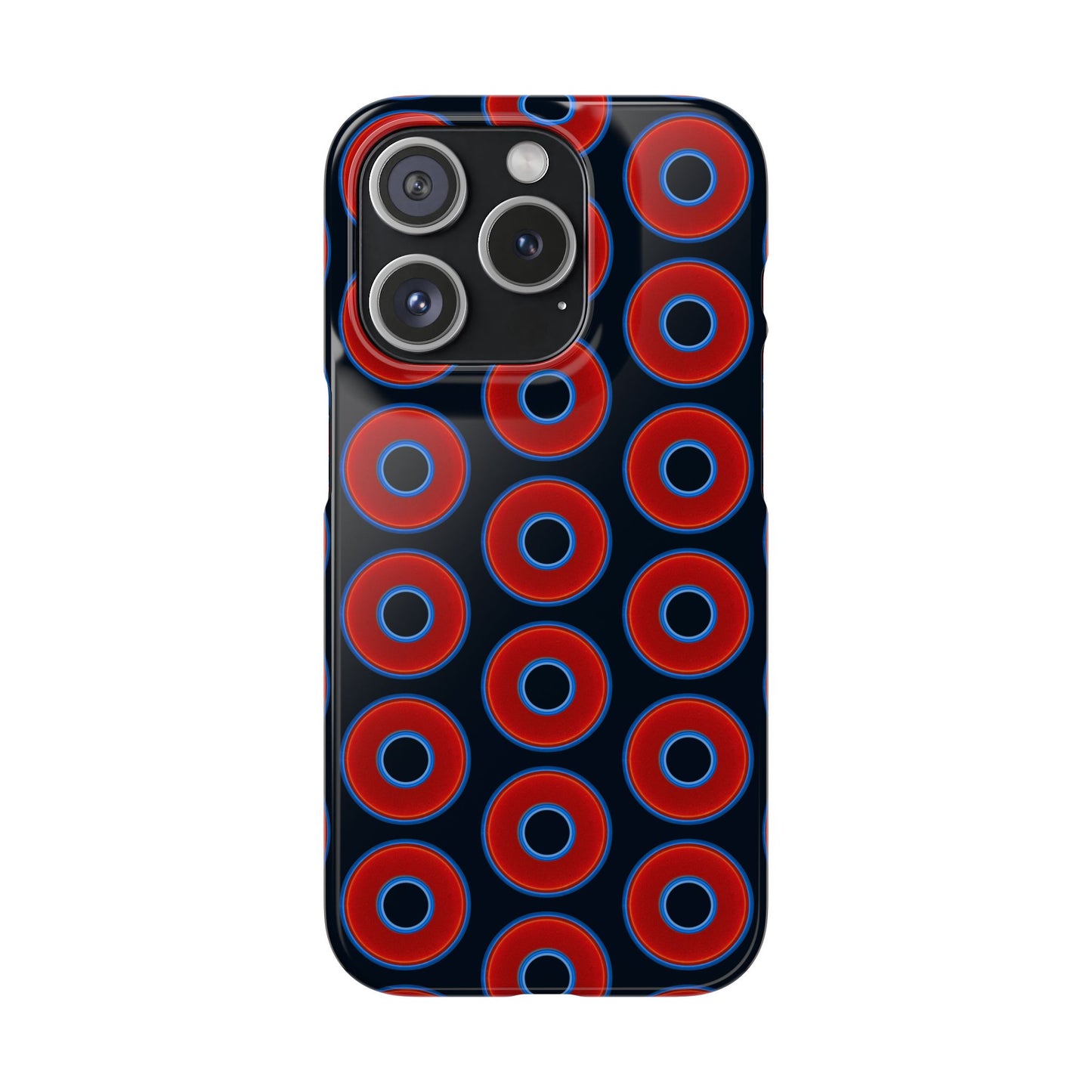 Lumpy Donut Snap Case - red vivid donut print w/blue charcoal background