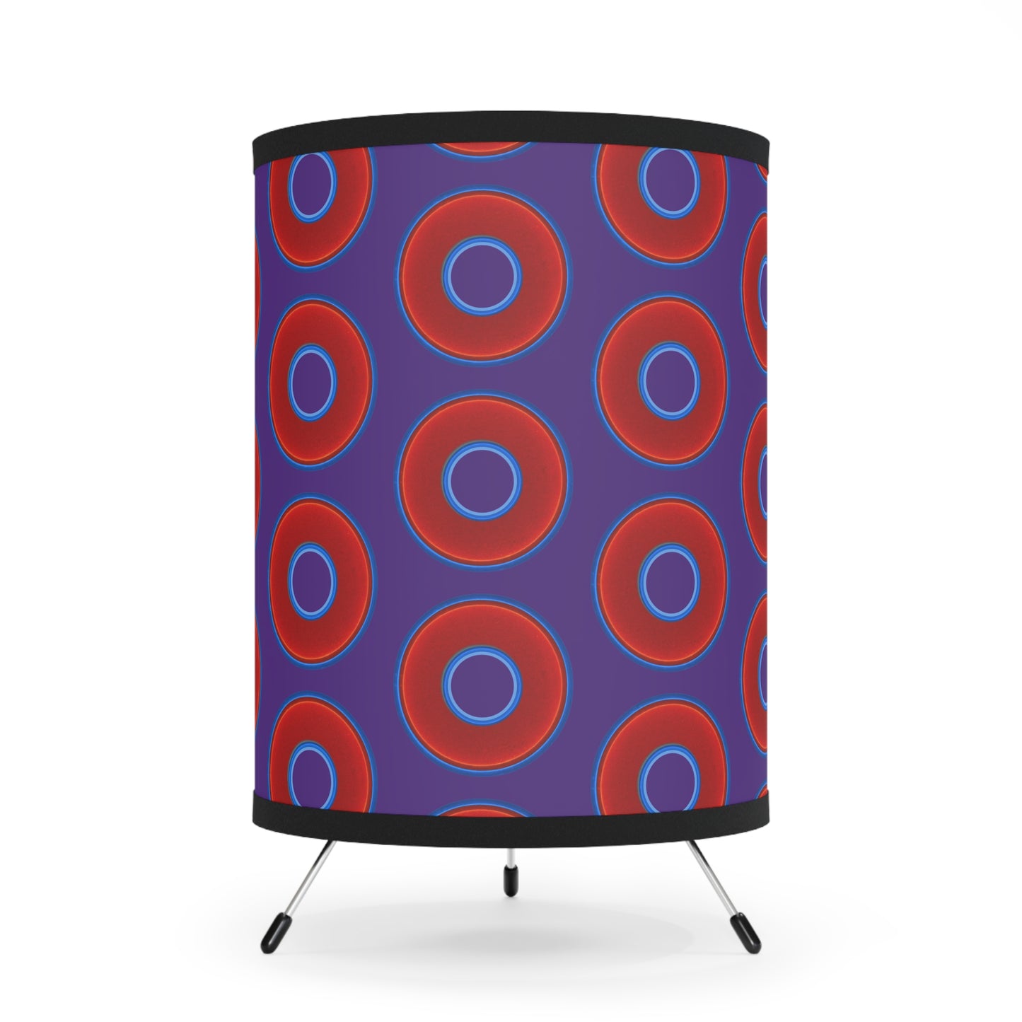 Lumpy Tripod Donut Lamp - vivid red donuts w/purple background