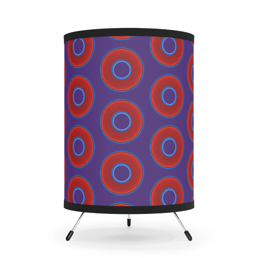 Lumpy Tripod Donut Lamp - vivid red donuts w/purple background