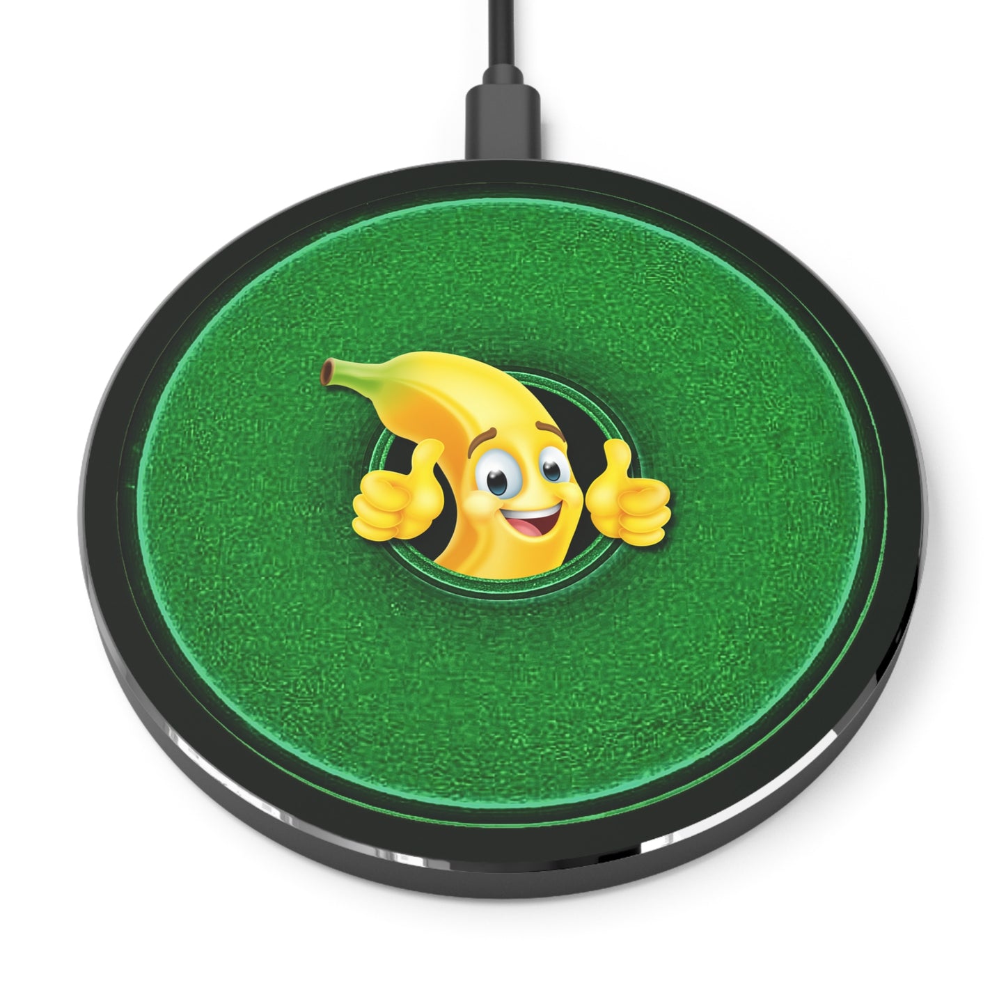 The Flow - Wireless Lumpy Donut Chargers - "This Wireless Power is Bananas" - vivid green donut w/midnight moss green background - variant 7