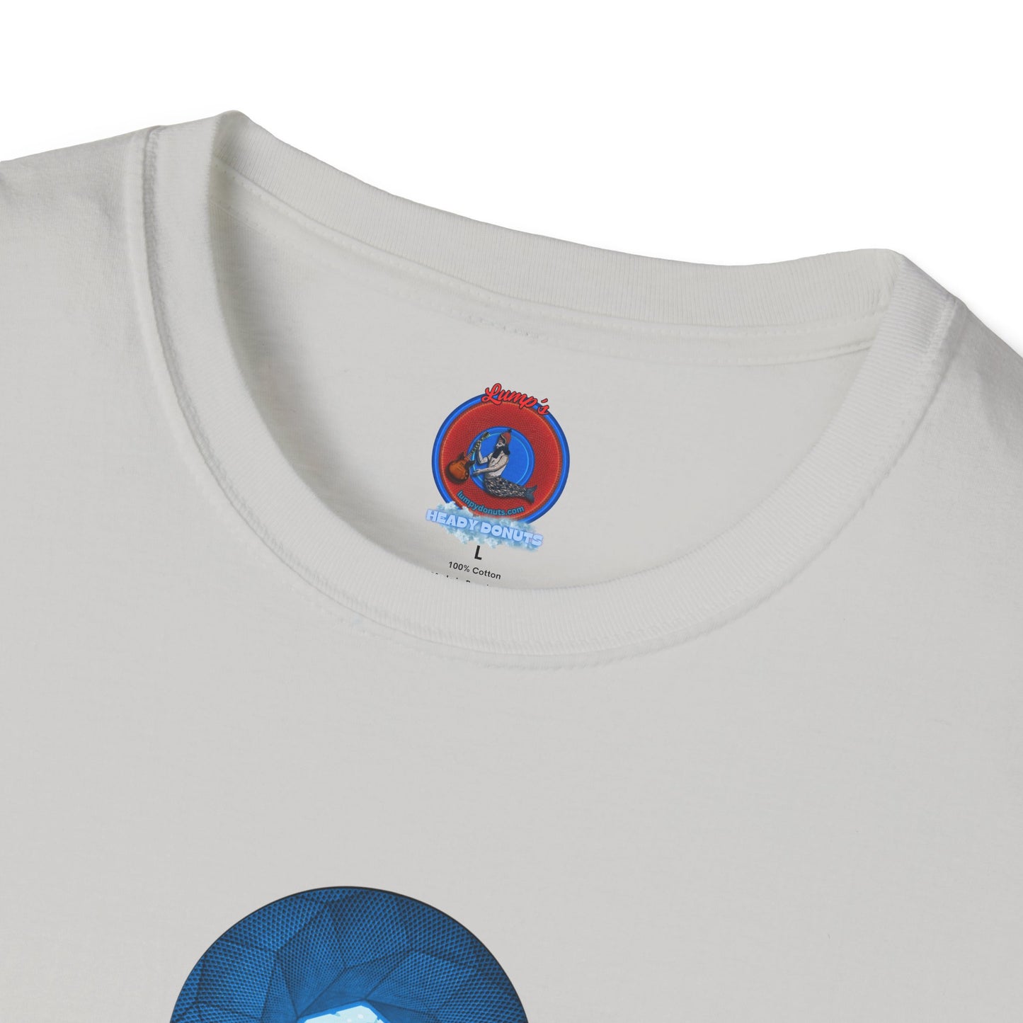 Coffee Traders Tee - Unisex Soft-Style - "Tasty Coffee" - paradoxical donut/cubed blue donut - variant 1 - It's Ice Cube's front/logo back