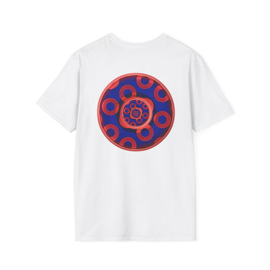 Classic Donut Tee - Unisex Soft-Style - "Kaleidoscope Abyss of Donut" - paradoxical print - variant 2 - series 1.0 - donut vortex - red/blue