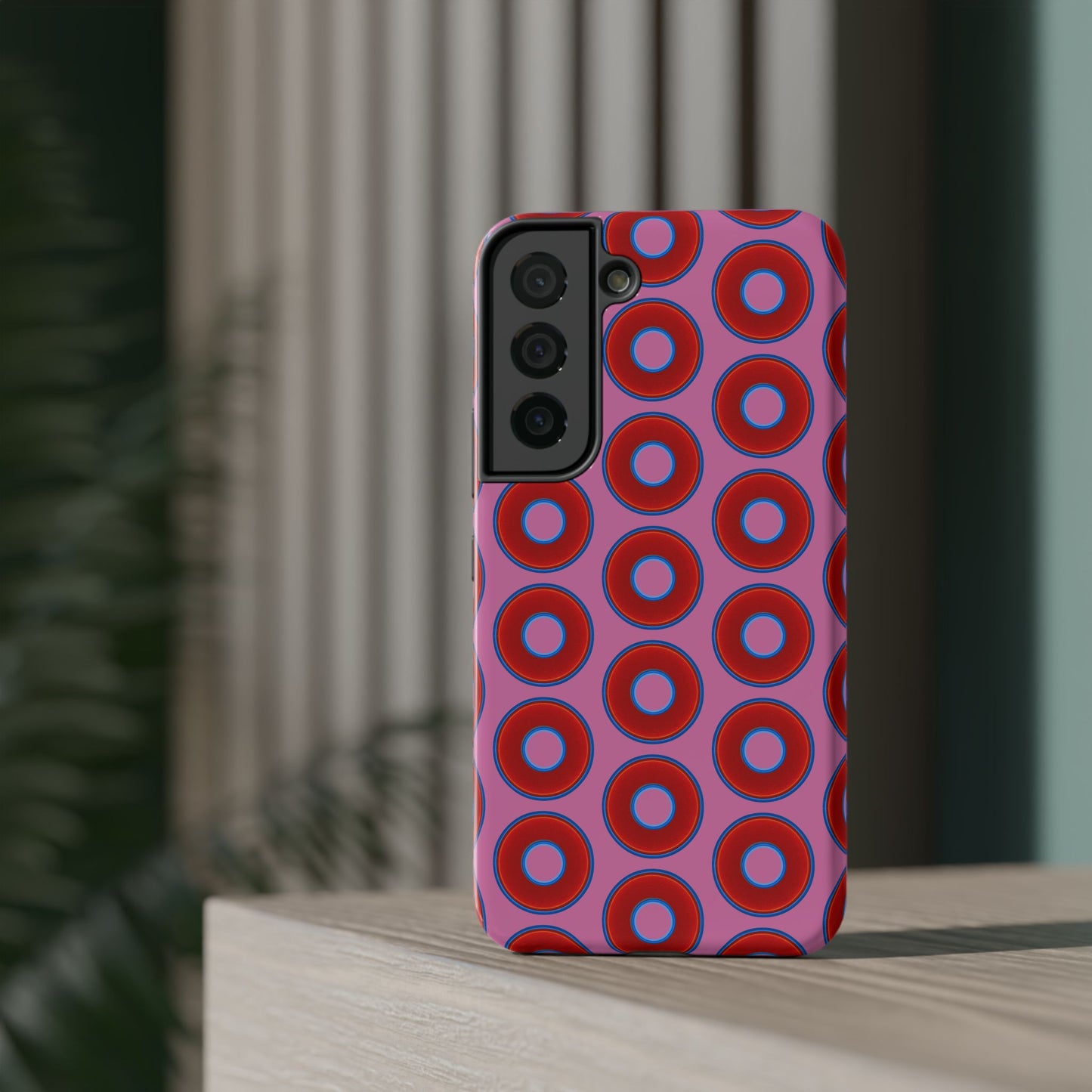 Impact-Resistant Lumpy Donut Case - red vivid donut print w/pink background