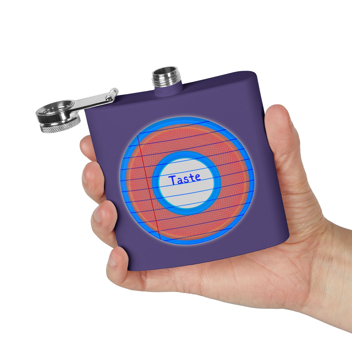 Lump's Donut Flask 6 oz -  "Tasty Flask Donut" - red/blue rustic donut - [*w/your choice of 6 backgrounds]