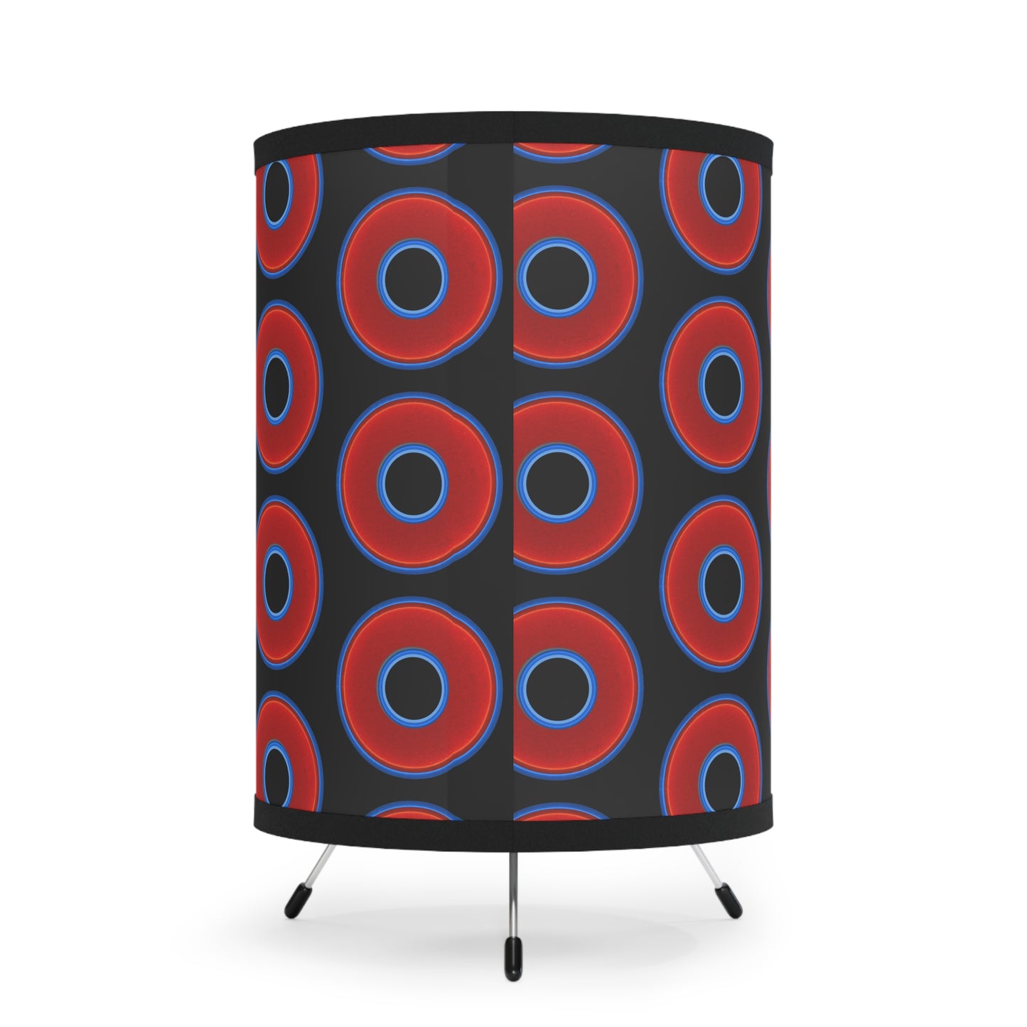 Lumpy Tripod Donut Lamp - vivid red donuts w/black background