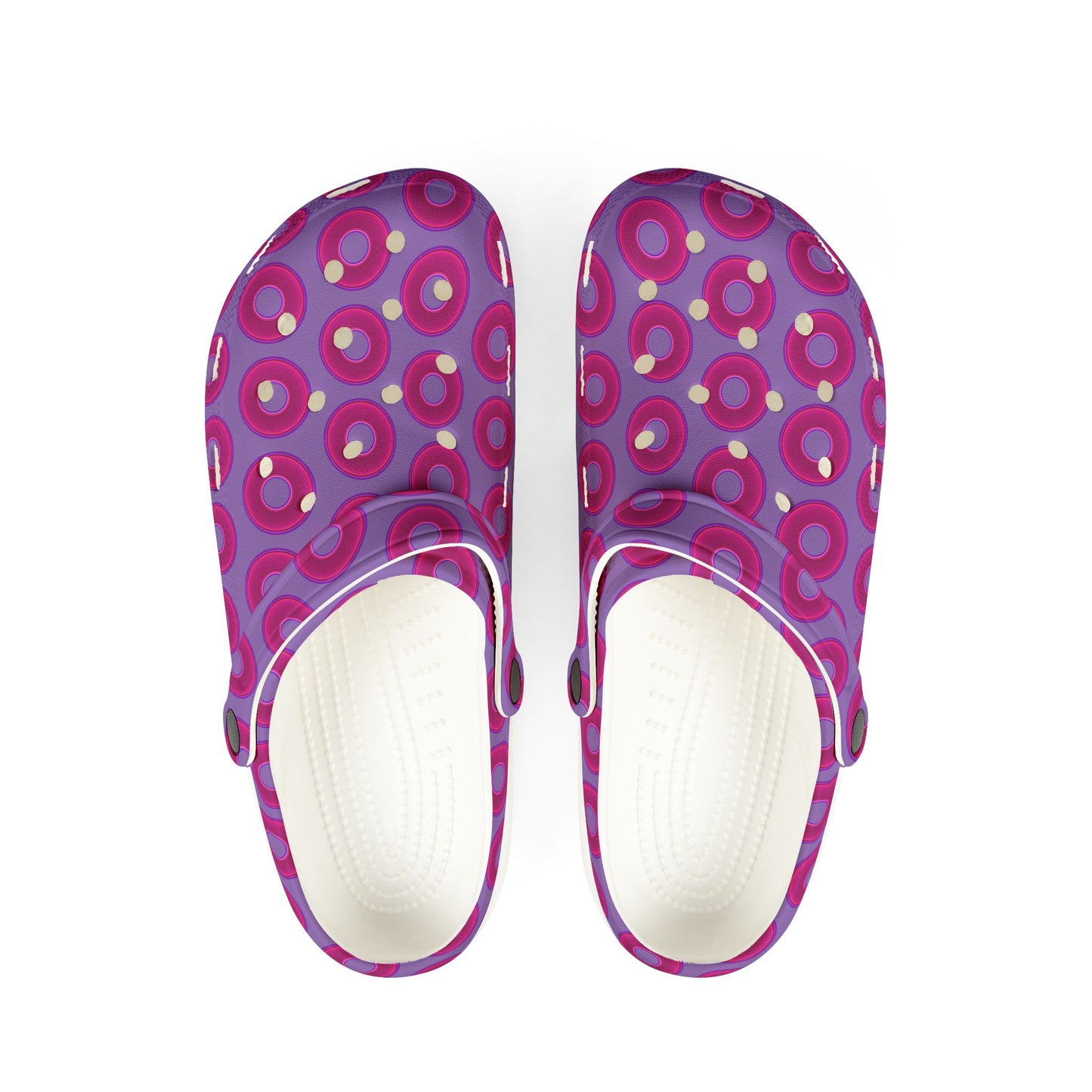 Spatchcocks - donut slip-on shoes - vivid magenta donuts w/light purple background [unisex]