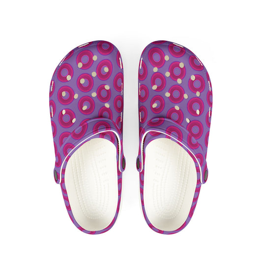 Spatchcocks - donut slip-on shoes - vivid magenta donuts w/light purple background [unisex]