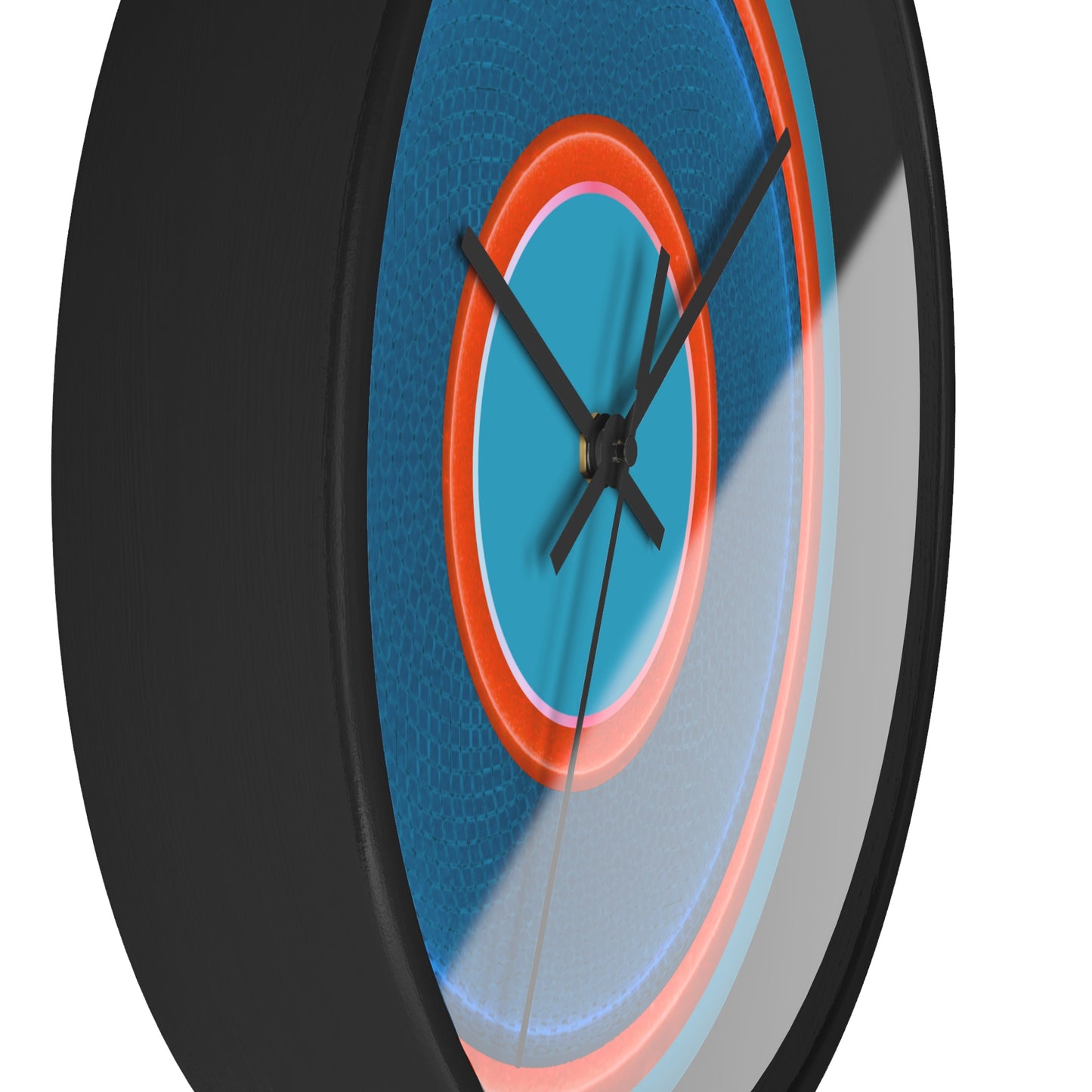 Lumpy Wall Clock - blue rustic donut w/light red/orange edging - variant 1 w/aquamarine blue background