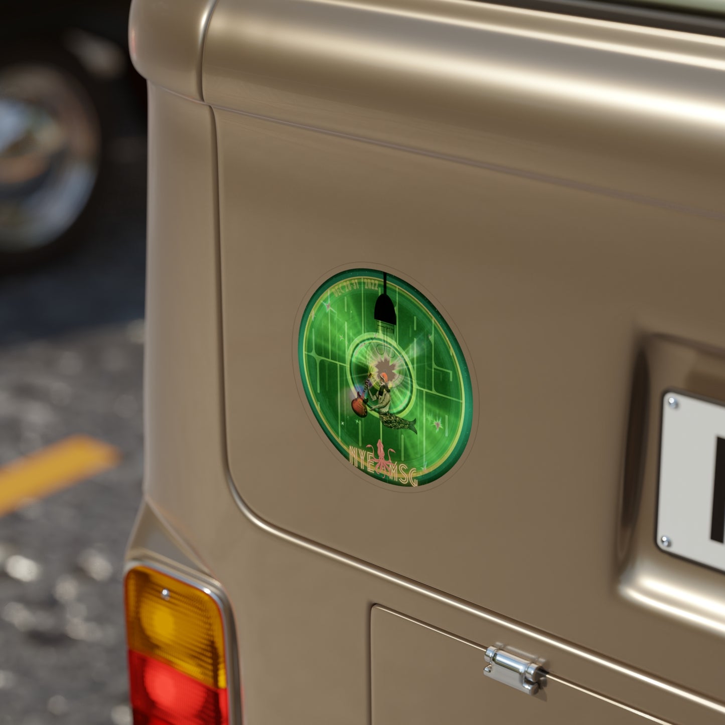 Donut Bumper/Outdoor Sticker - "There was a party Dec 28-31 2022 in NYC, now tell me where were you" - green event donut - [Die-Cut] 6"x 6"