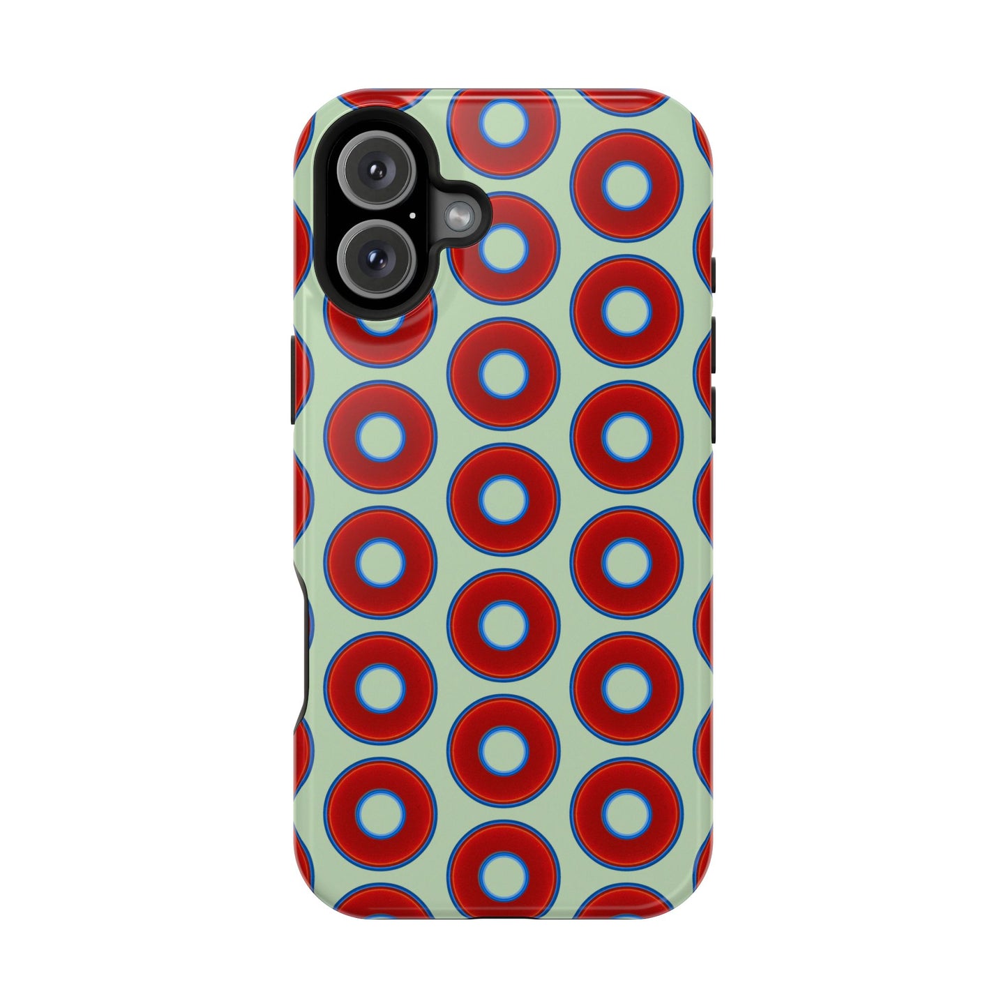 Impact-Resistant Lumpy Donut Case - red vivid donut print w/seafoam green background