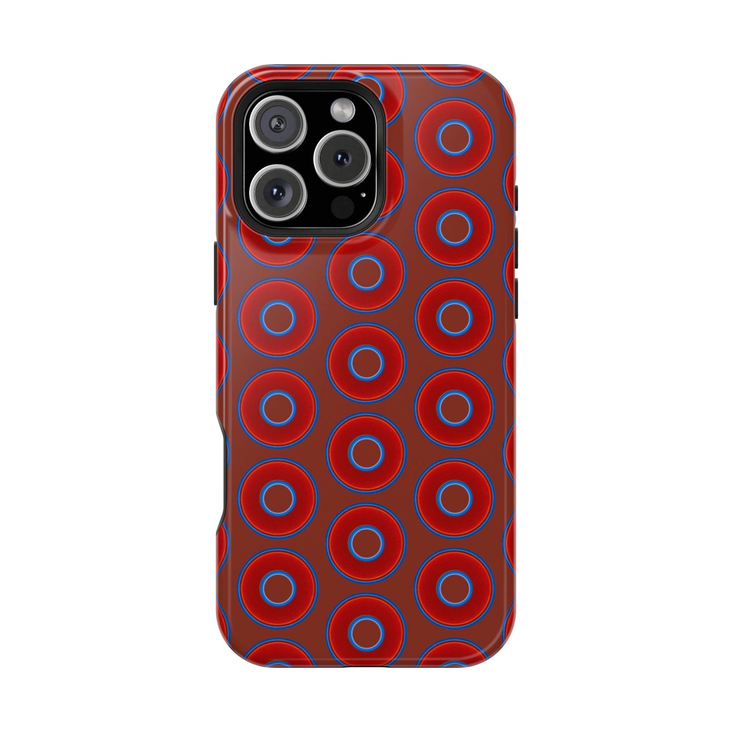 Impact-Resistant Lumpy Donut Case - red vivid donut print w/burnt umber background