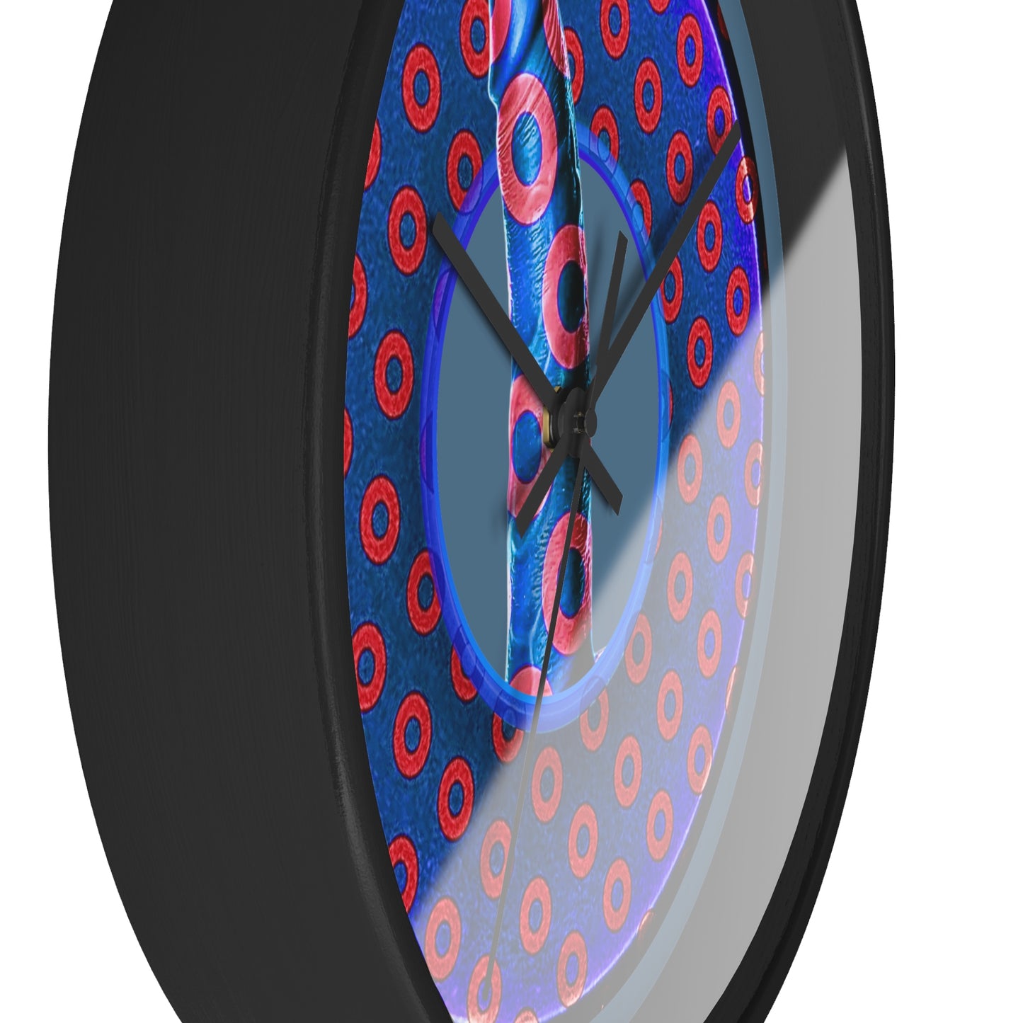 Lumpy Wall Clock - "Sir Richard's Phamous Donut" - variant 3 - blue/red weathered paradoxical donut w/steel blue background