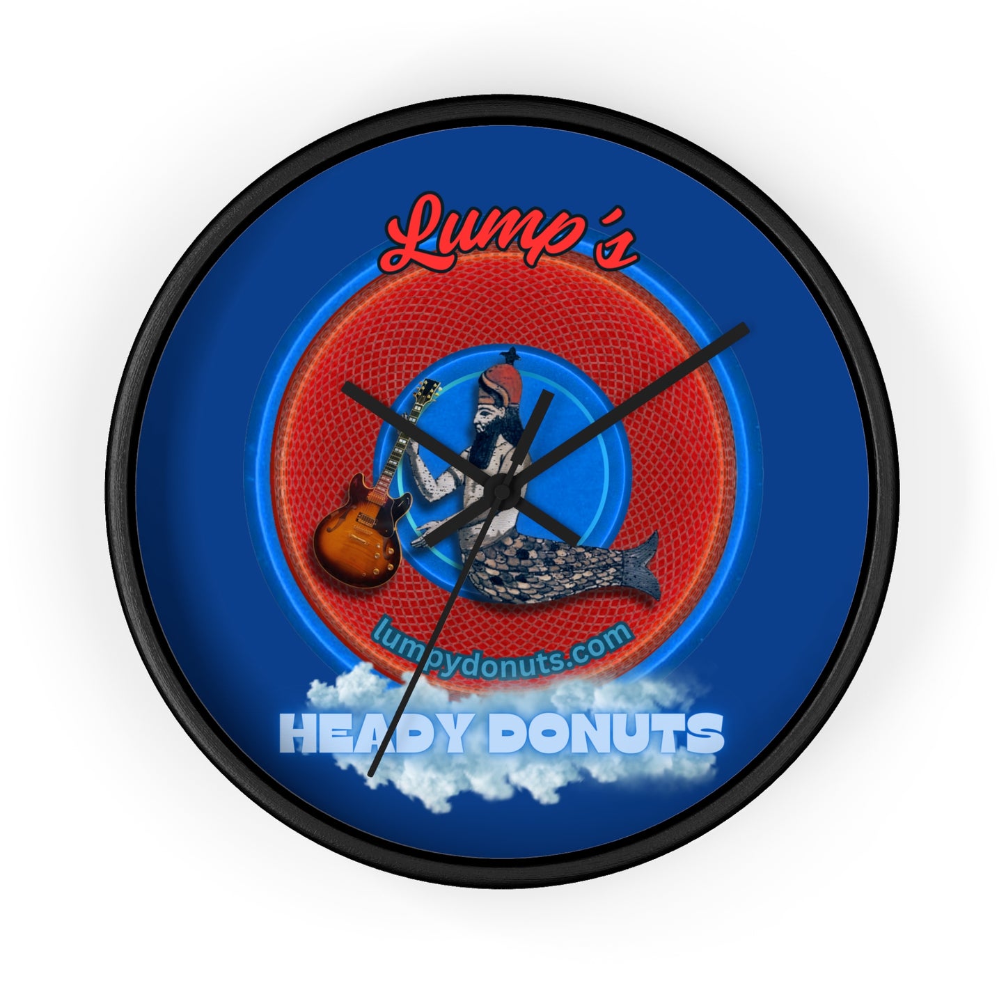 Lumpy Wall Clock - "Lump's Personal Donut Clock" - red rustic donut w/dark blue background