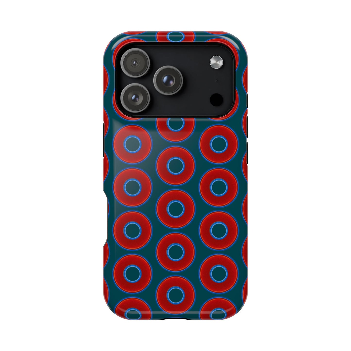 Magnetic Tough Donut Case - red vivid donut print w/midnight green background