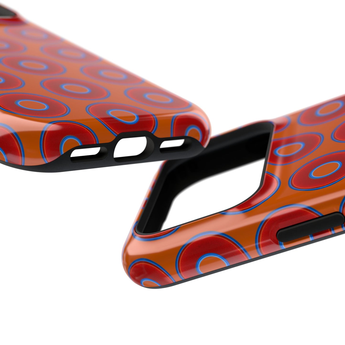Impact-Resistant Lumpy Donut Case - red vivid donut print w/dark orange background