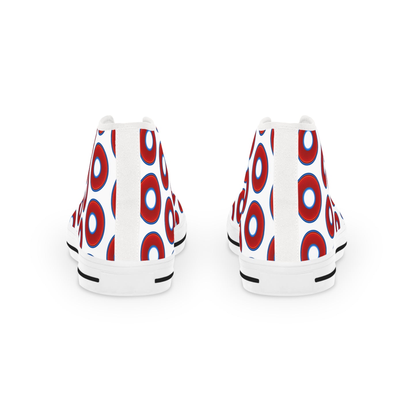 Men's High Top Chucks - large vivid red donut print w/white background