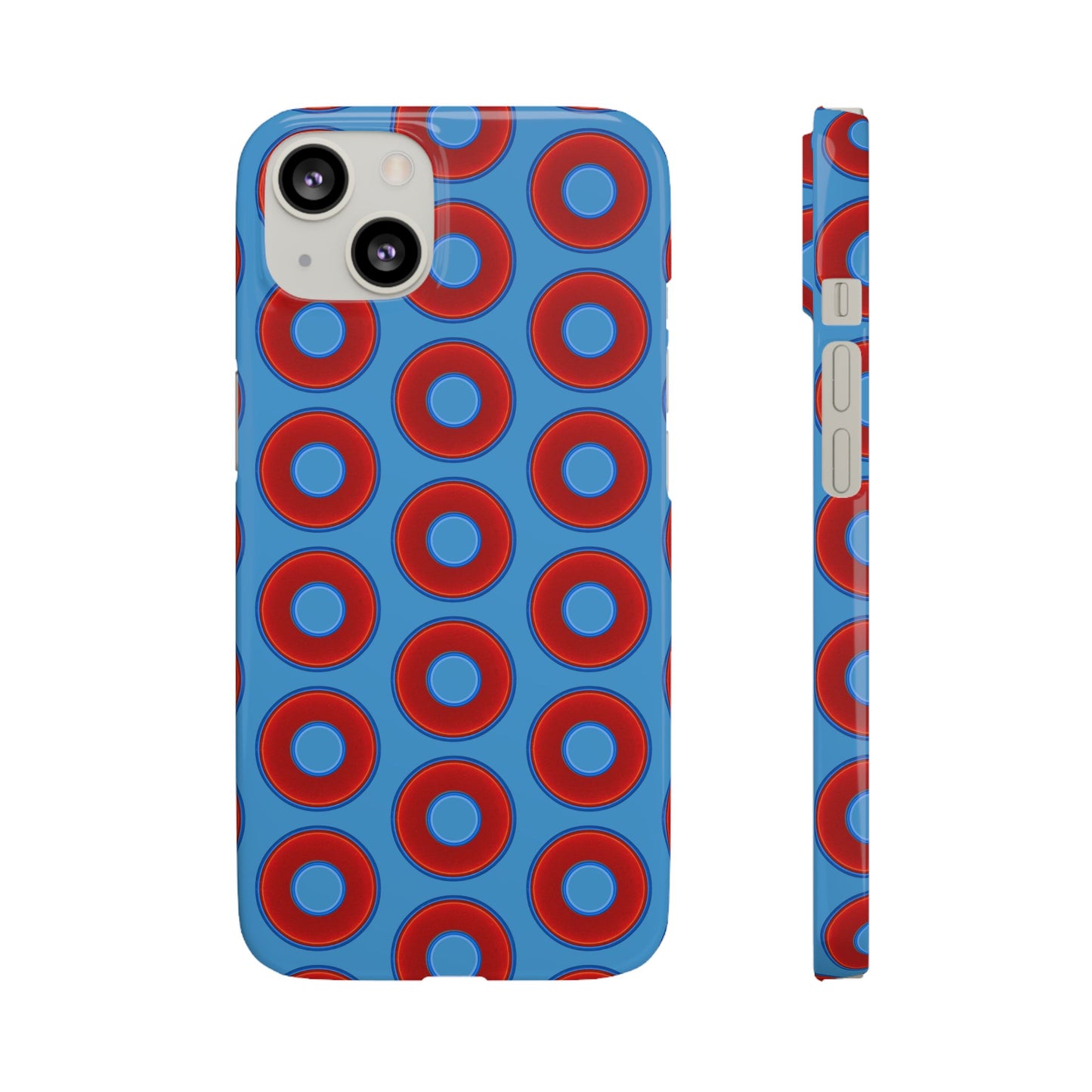 Lumpy Donut Snap Case - red vivid donut print w/light steel blue background