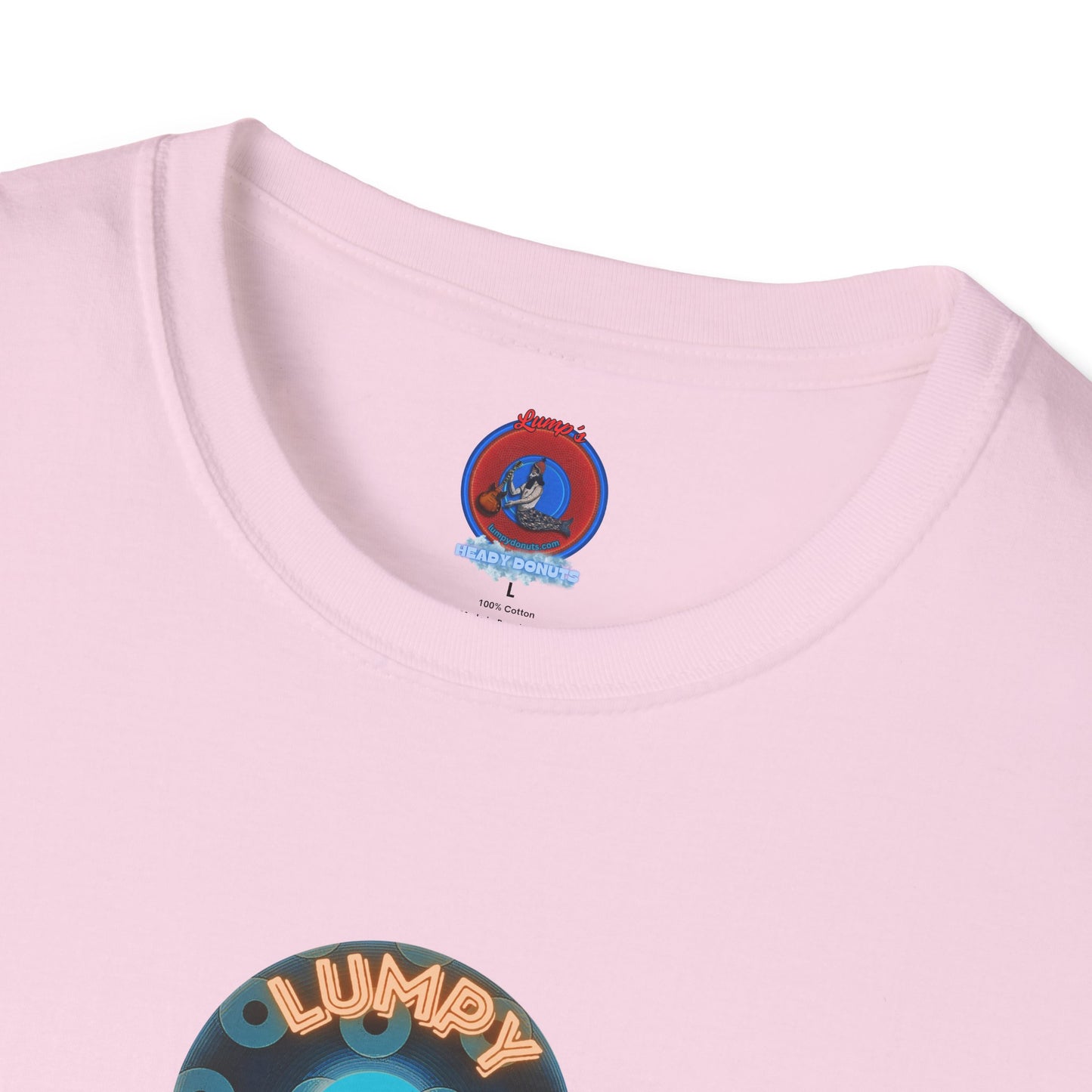 Lumpy Coffee Traders Tee - Unisex Soft-Style - "Good to Last Leaky Drop" - paradoxical ocean donut - variant 1 - logo front/coffee back