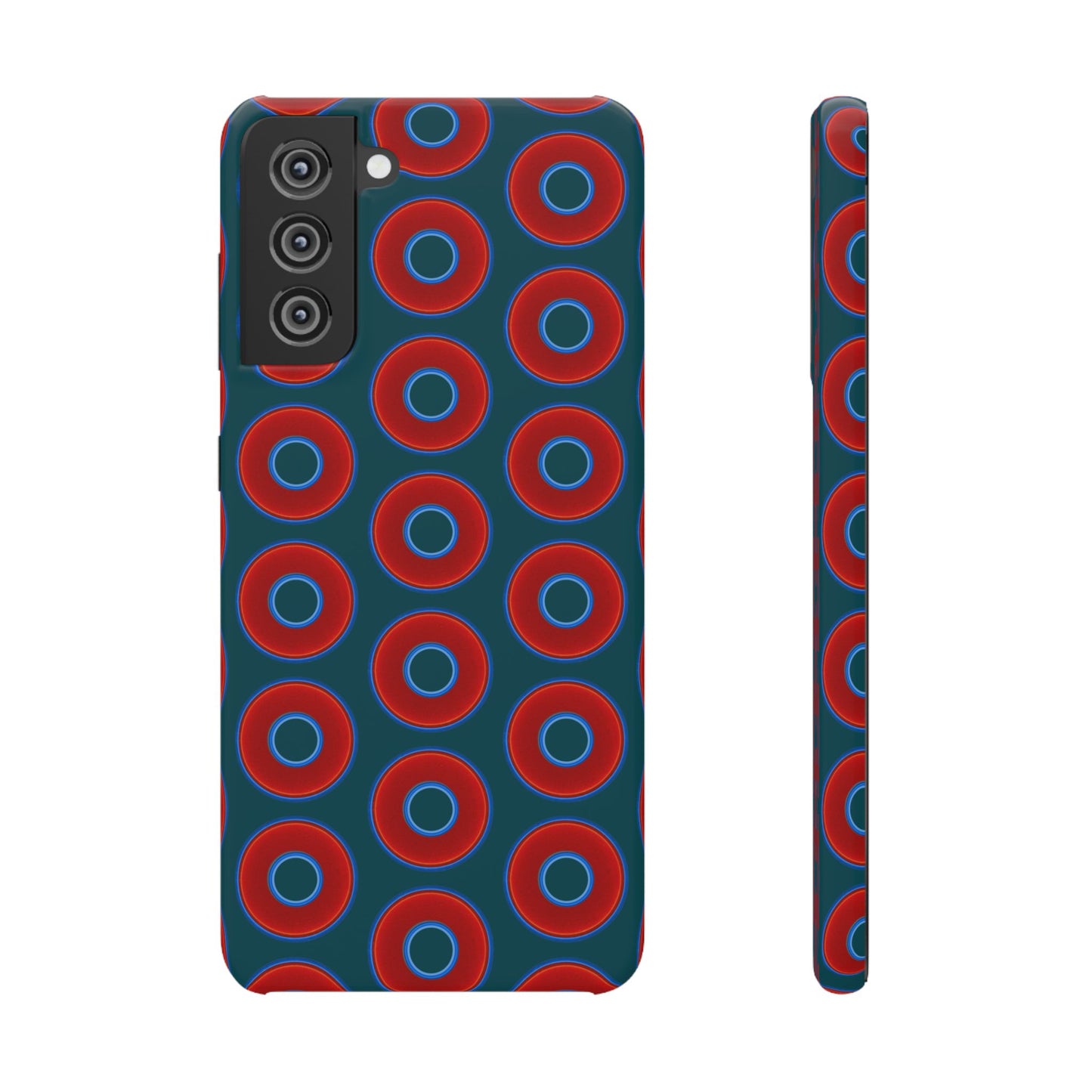 Lumpy Donut Snap Case - red vivid donut print w/midnight teal green background