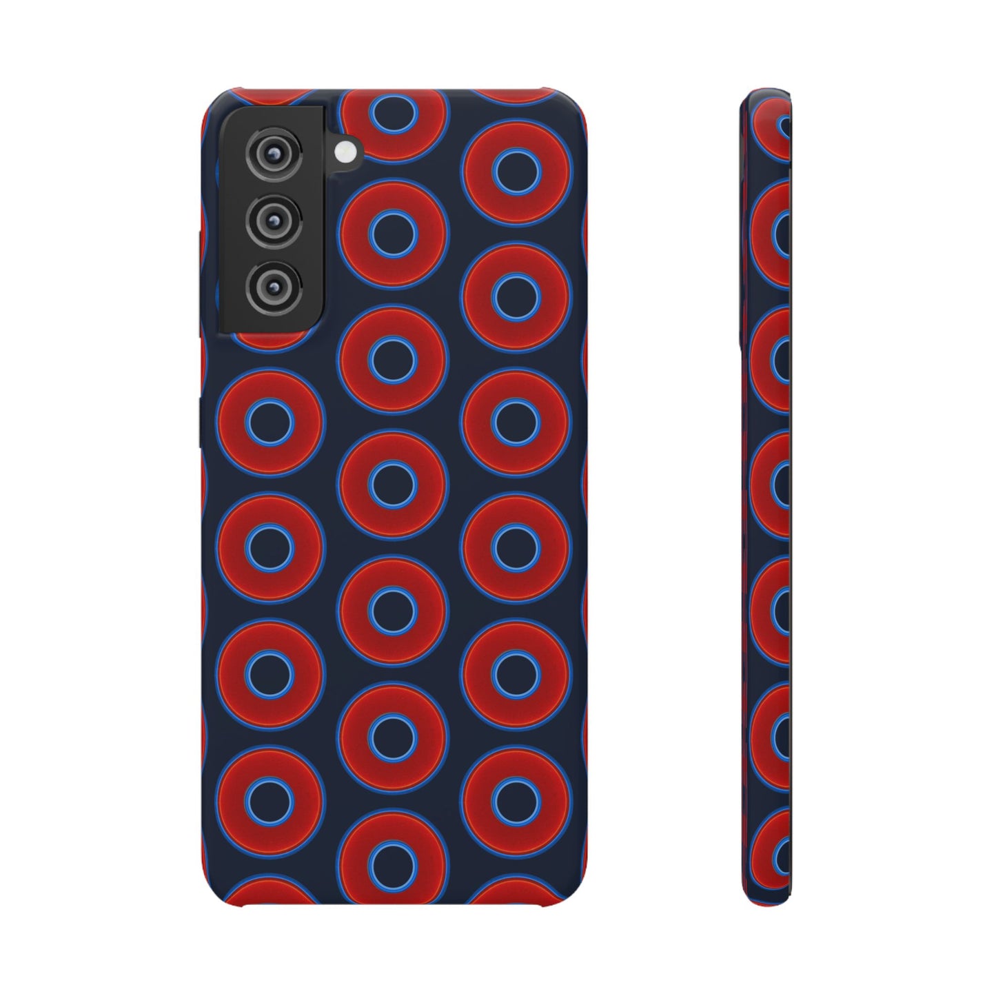 Lumpy Donut Snap Case - red vivid donut print w/midnight teal blue background