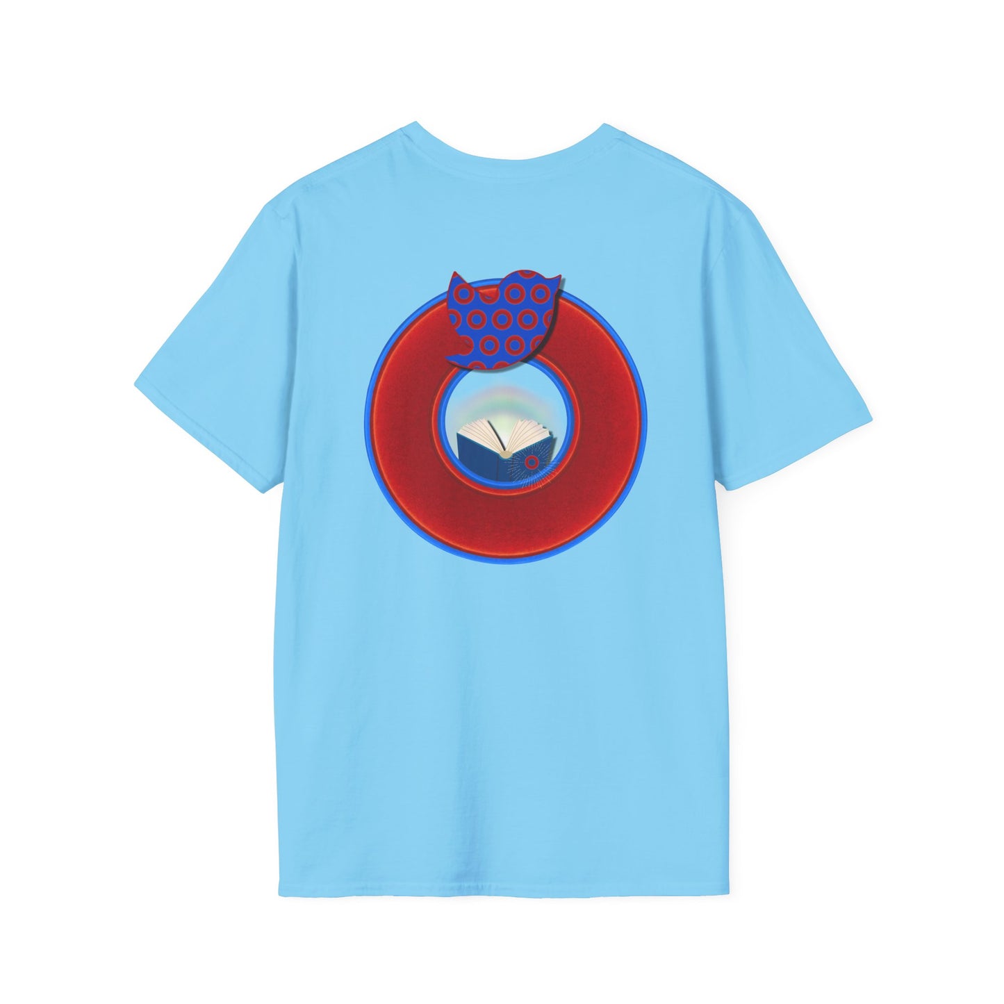Classic Donut Tee - Unisex Soft-Style - "Phamous Mocking Donut" - vivid red/blue donut