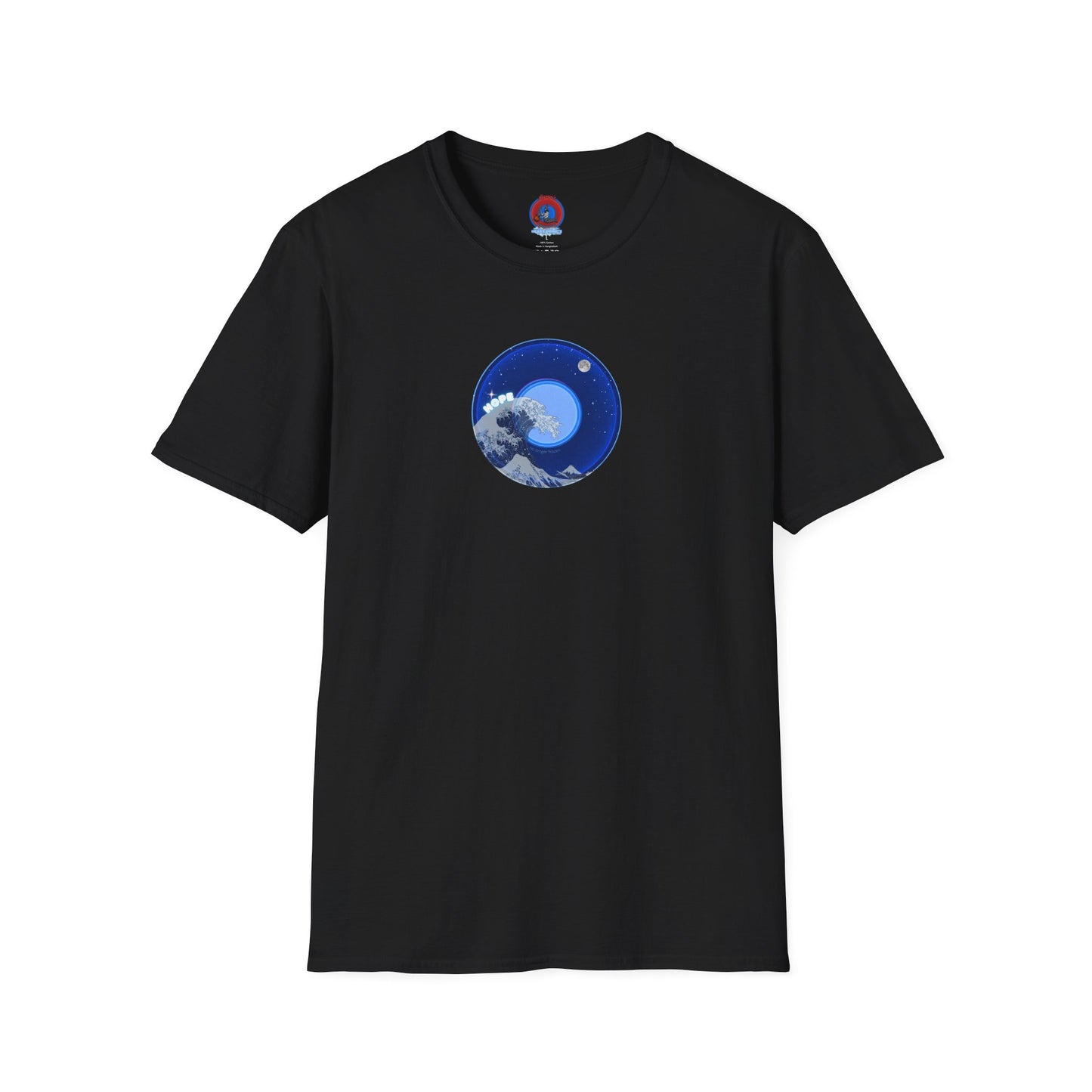 Classic Donut Tee - Unisex Soft-Style - "The Hopeful Waving Donut" - variant 2 - vivid blue donut